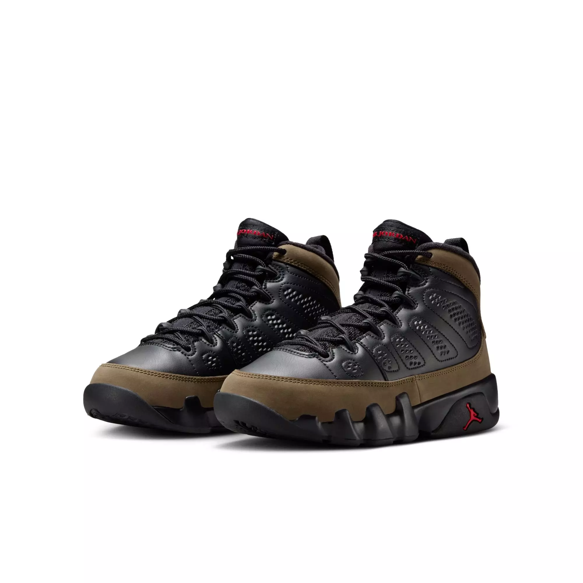 Jordan 9 Retro "Olive" Grade School Kids' Shoe - BLACK/TRUE RED/LIGHT OLIVE