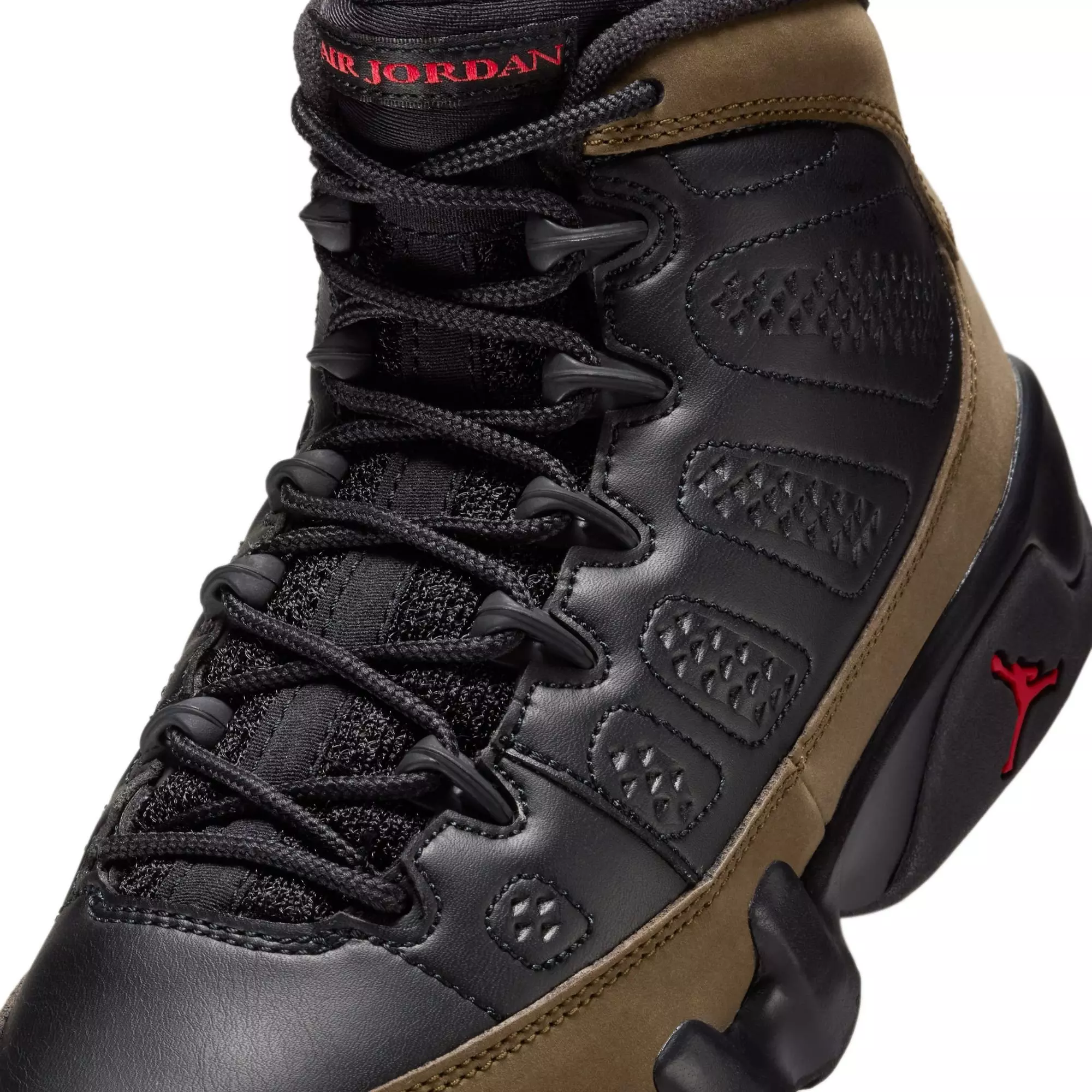 Jordan 9 Retro "Olive" Grade School Kids' Shoe - BLACK/TRUE RED/LIGHT OLIVE