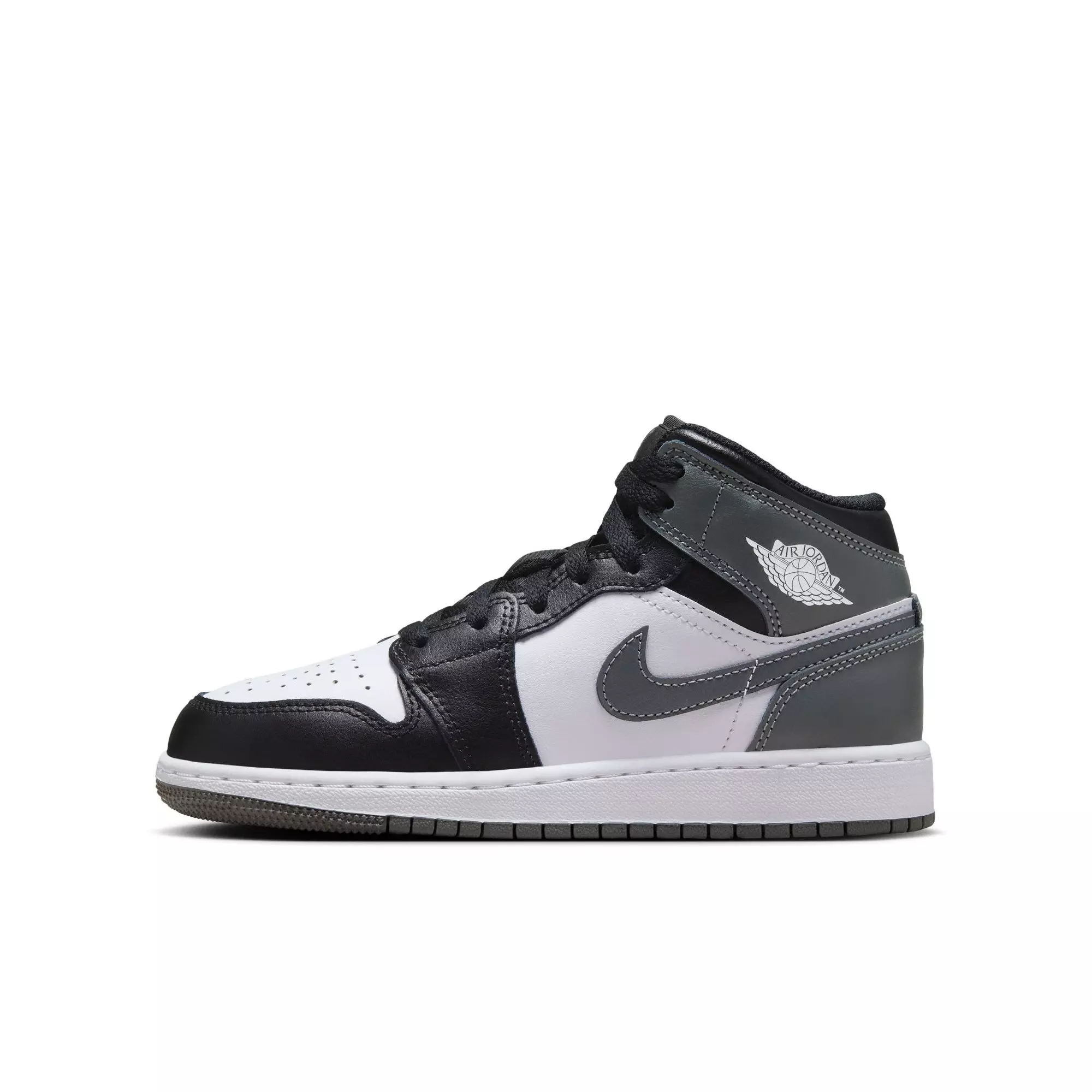 Jordan 1 Mid "Black/Iron Grey/White" Grade School Boys' Shoe - BLACK/GREY/WHITE