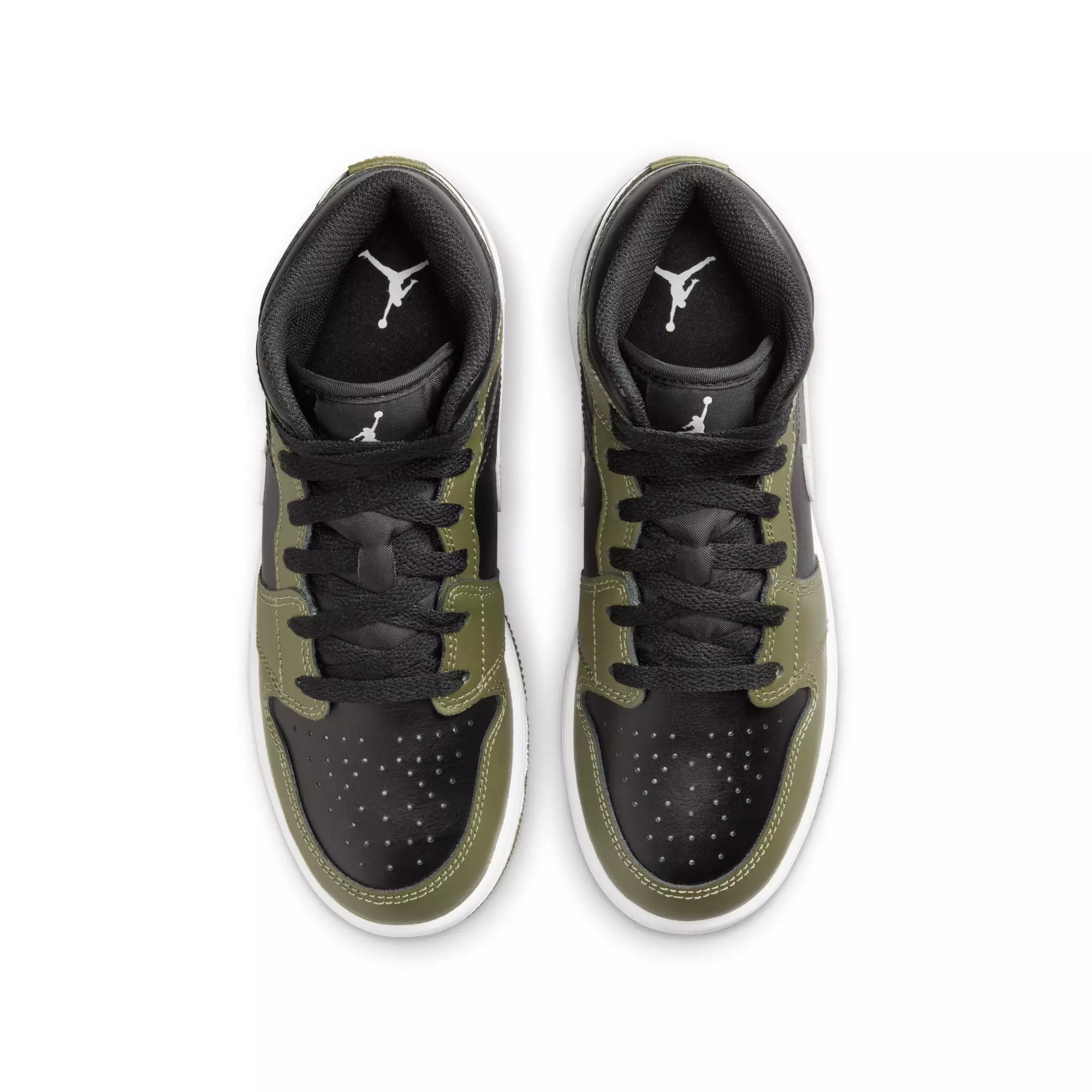 Jordan 1 Mid "Black/White/Medium Olive" Grade School Boys' Shoe - BLACK/OLIVE