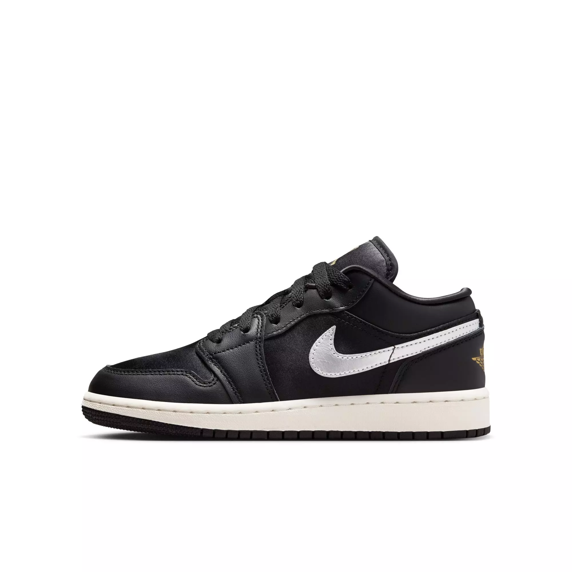 Jordan 1 Low SE "Black/Metallic Silver/Sail/Metallic Gold" Grade School Boys' Shoe - BLACK/SILVER