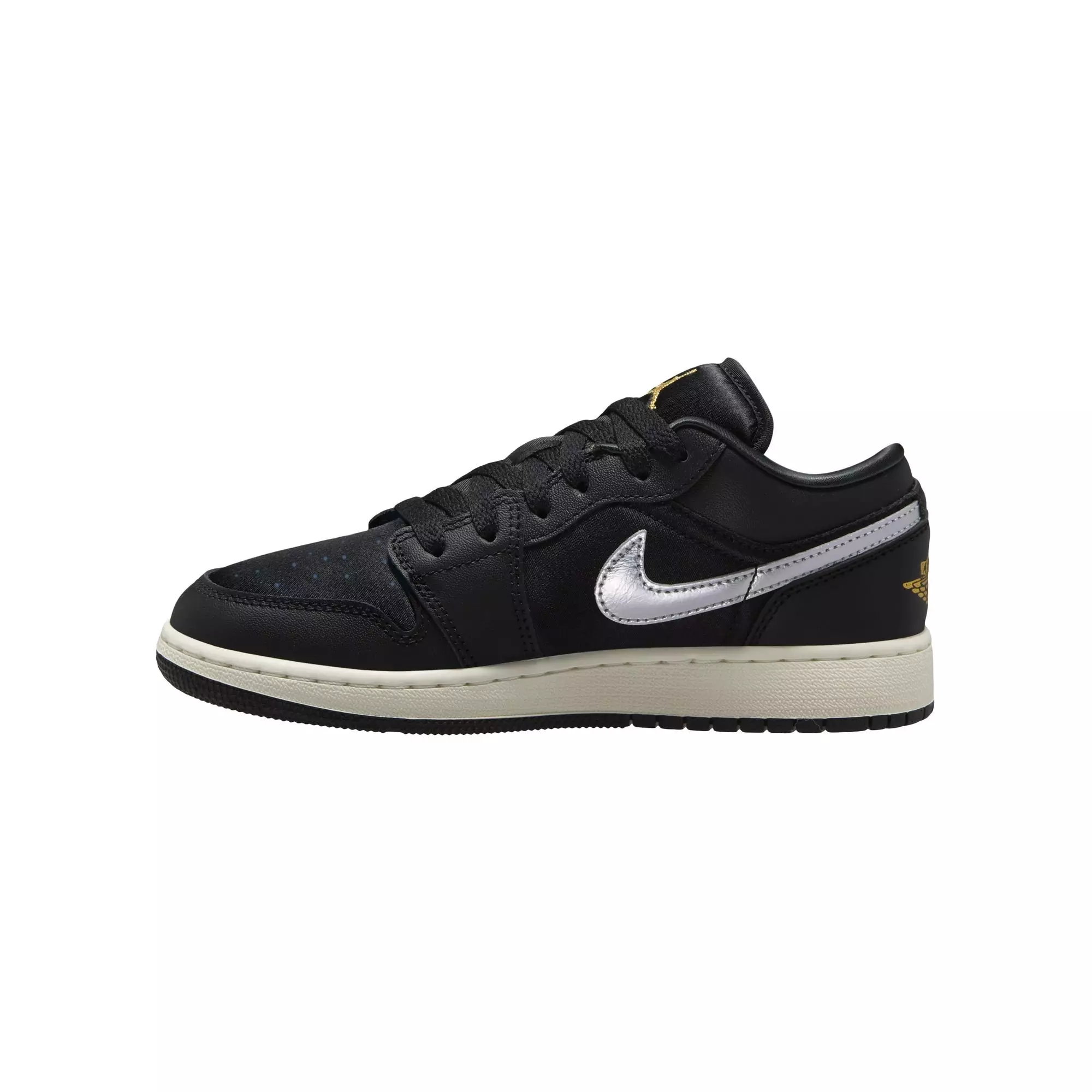 Jordan 1 Low SE "Black/Metallic Silver/Sail/Metallic Gold" Grade School Boys' Shoe - BLACK/SILVER