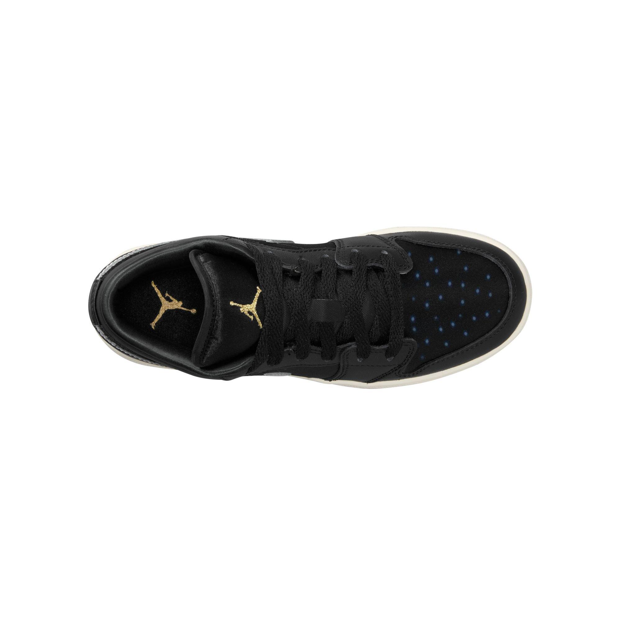 Jordan 1 Low SE Grade School Boys' "Black/Metallic Silver/Sail/Metallic Gold" Shoe