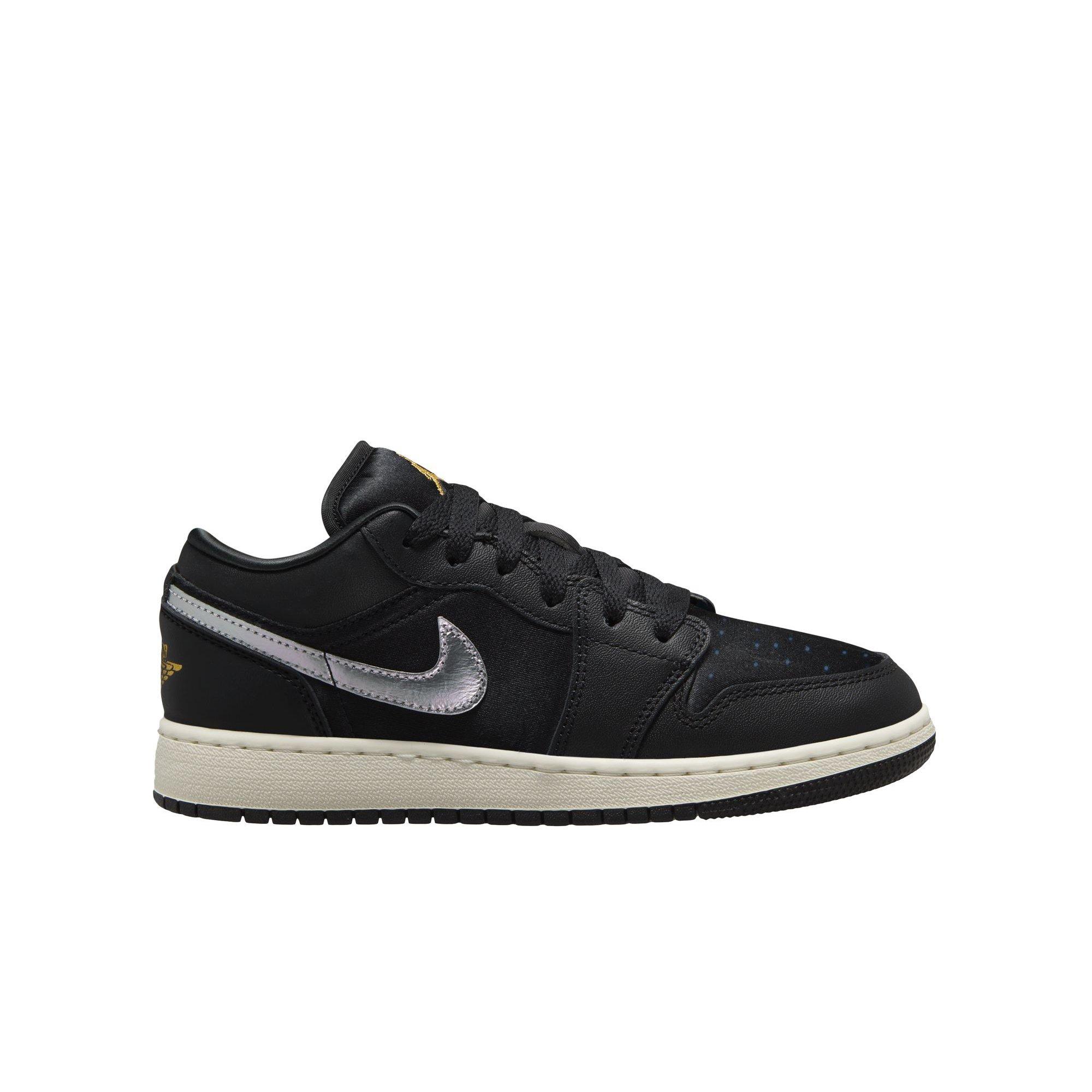 Jordan 1 Low SE "Black/Metallic Silver/Sail/Metallic Gold" Grade School Boys' Shoe - BLACK/SILVER