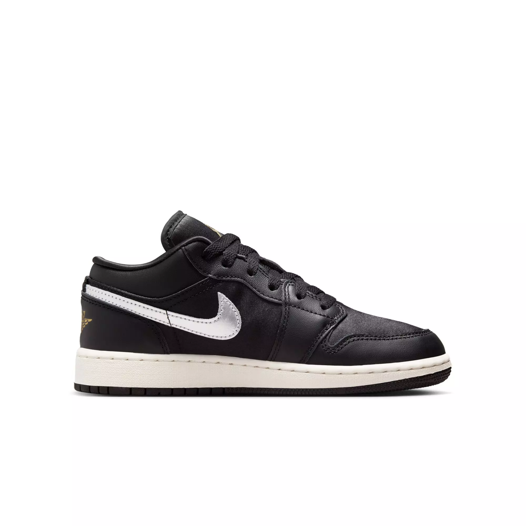 Jordan 1 Low SE "Black/Metallic Silver/Sail/Metallic Gold" Grade School Boys' Shoe - BLACK/SILVER