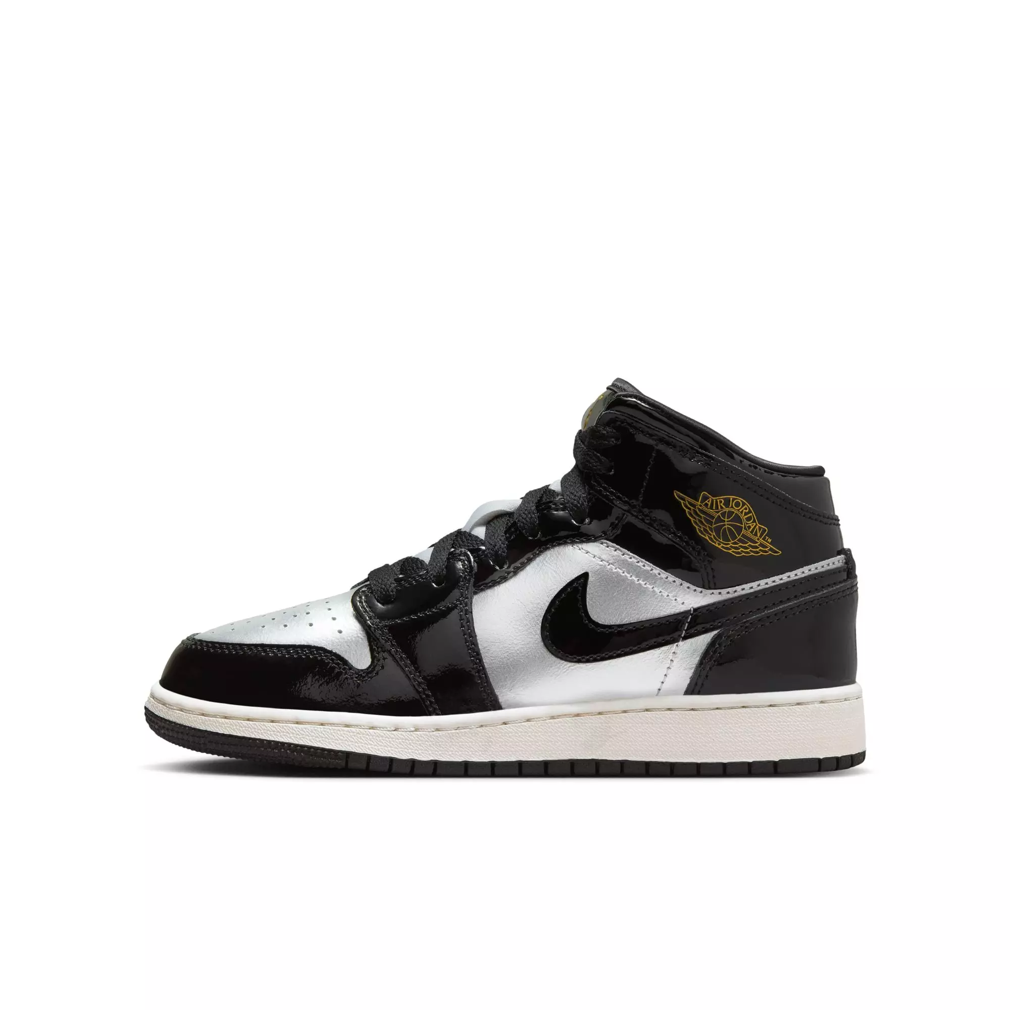 Jordan 1 Mid SE "Black/Metallic Gold/Metallic Silver" Grade School Boys' Shoe - BLACK/SILVER