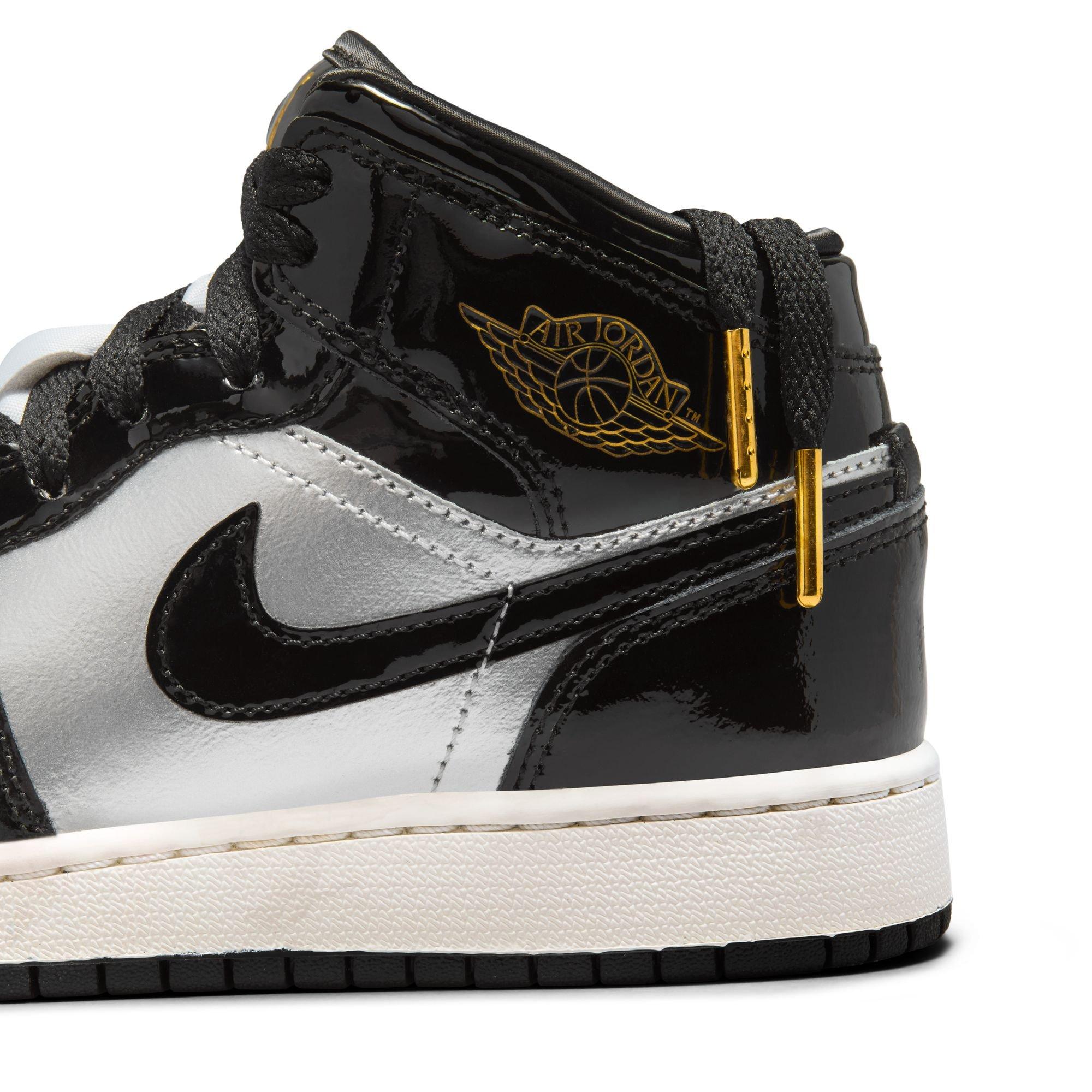 Jordan 1 Mid SE Grade School Boys' "Black/Metallic Gold/Metallic Silver" Shoe