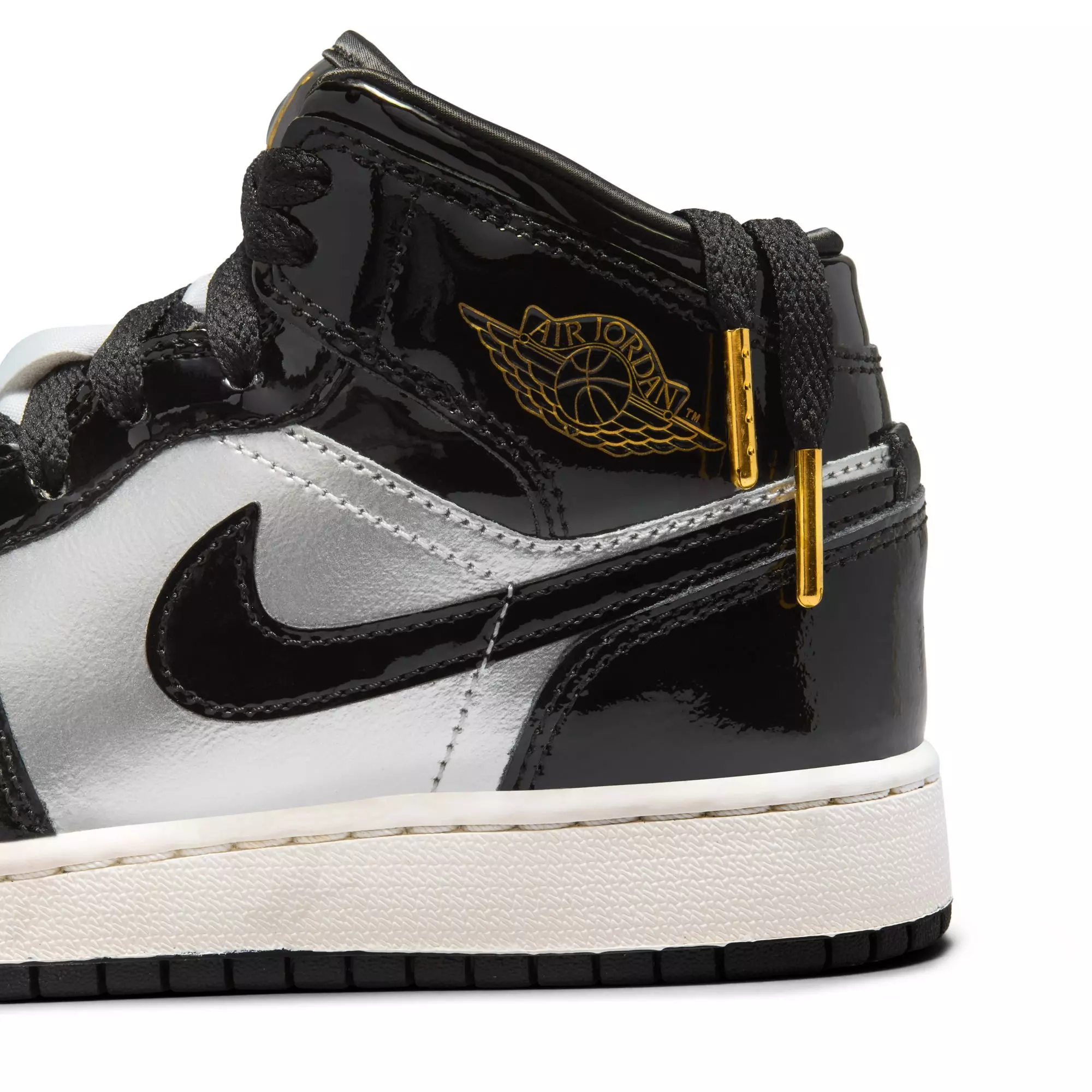 Jordan 1 Mid SE "Black/Metallic Gold/Metallic Silver" Grade School Boys' Shoe - BLACK/SILVER