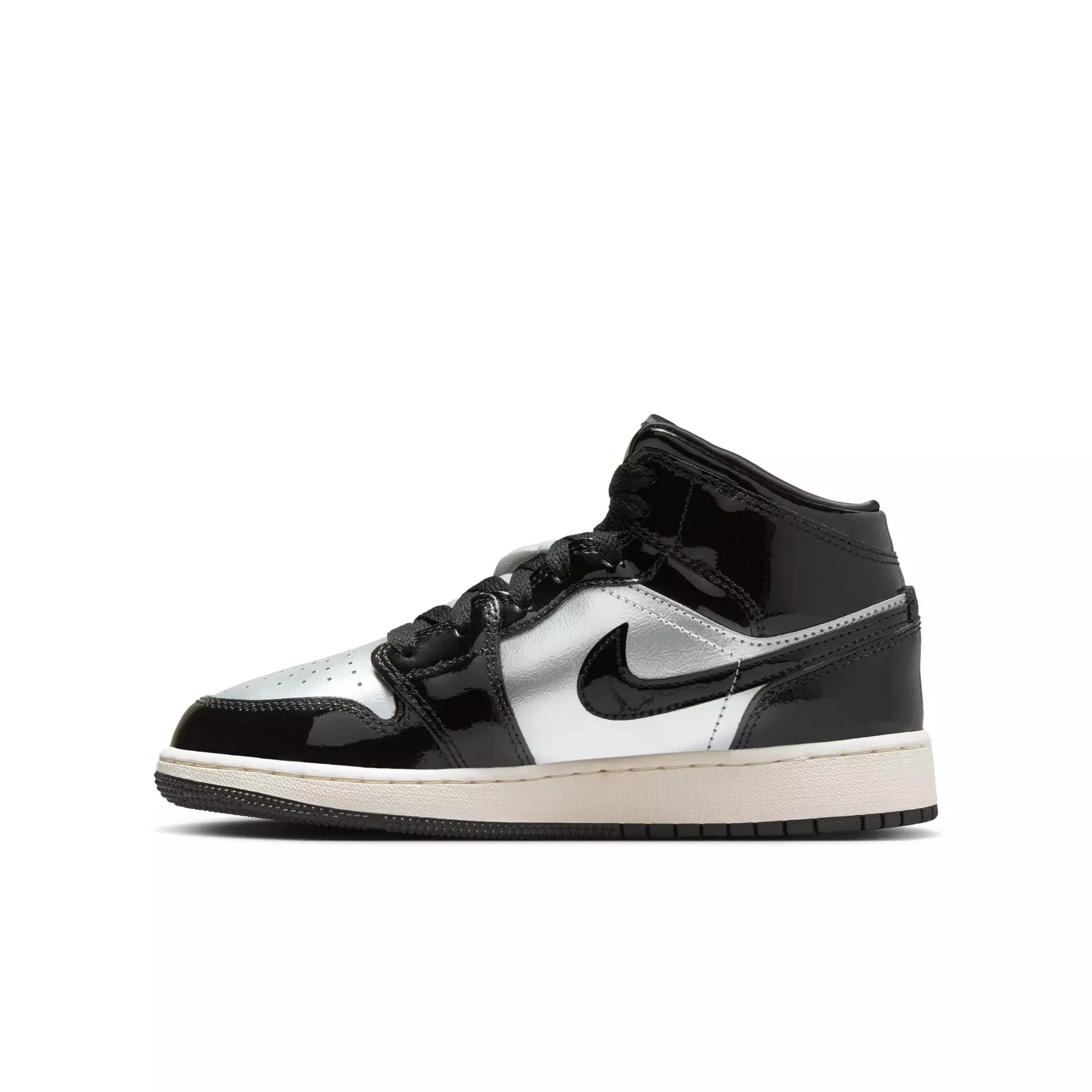 Jordan 1 Mid SE "Black/Metallic Gold/Metallic Silver" Grade School Boys' Shoe - BLACK/SILVER