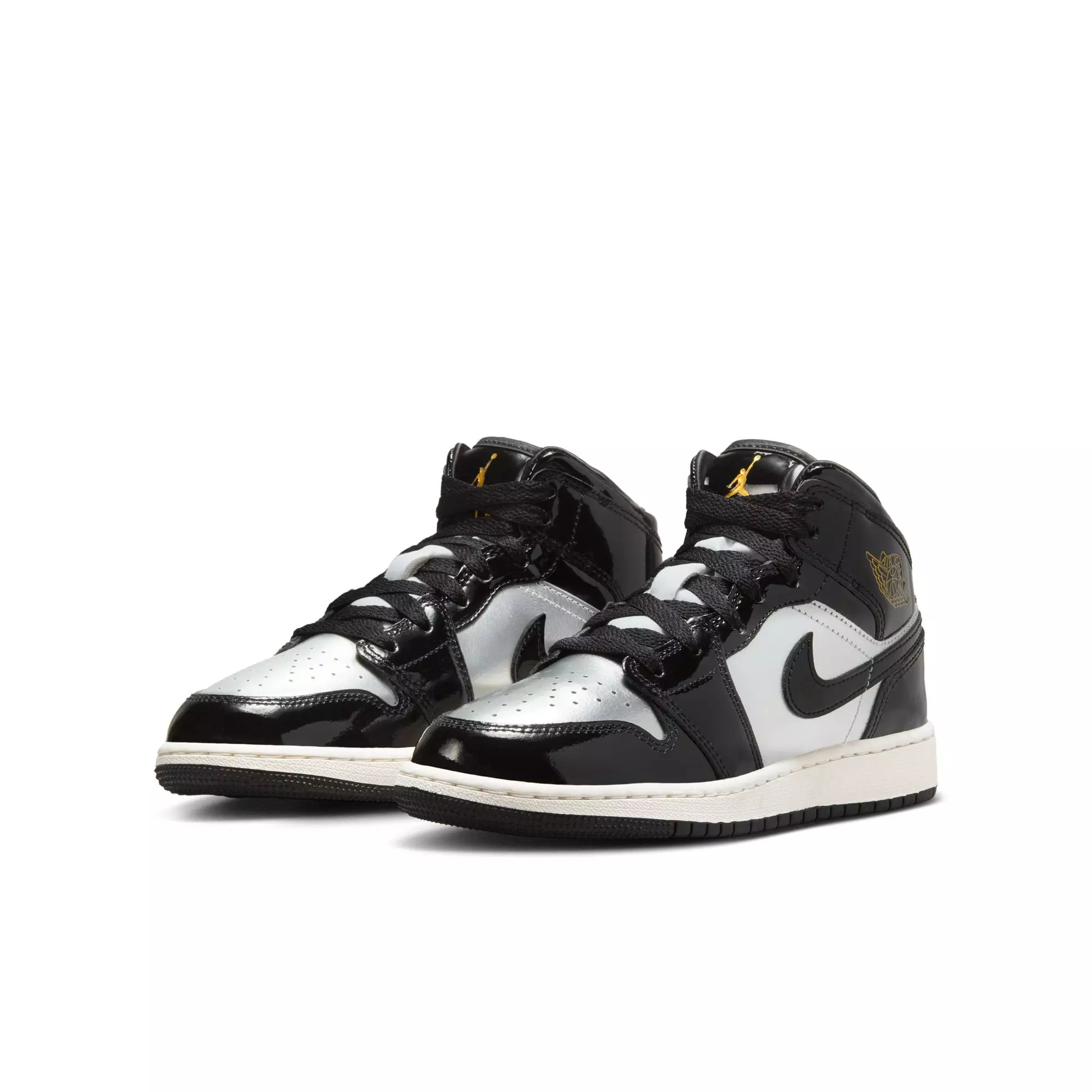 Jordan 1 Mid SE "Black/Metallic Gold/Metallic Silver" Grade School Boys' Shoe - BLACK/SILVER