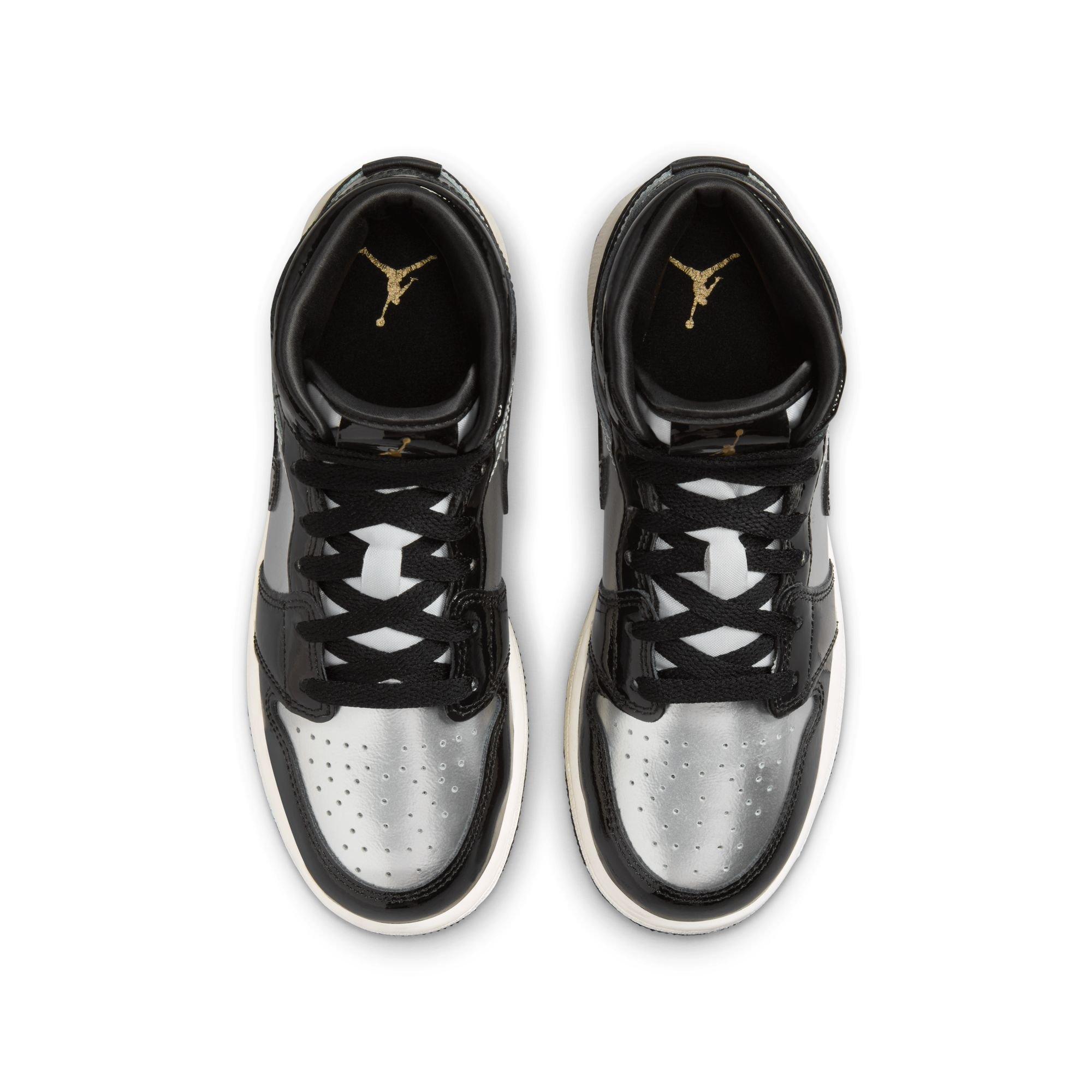 Jordan 1 Mid SE Grade School Boys' "Black/Metallic Gold/Metallic Silver" Shoe