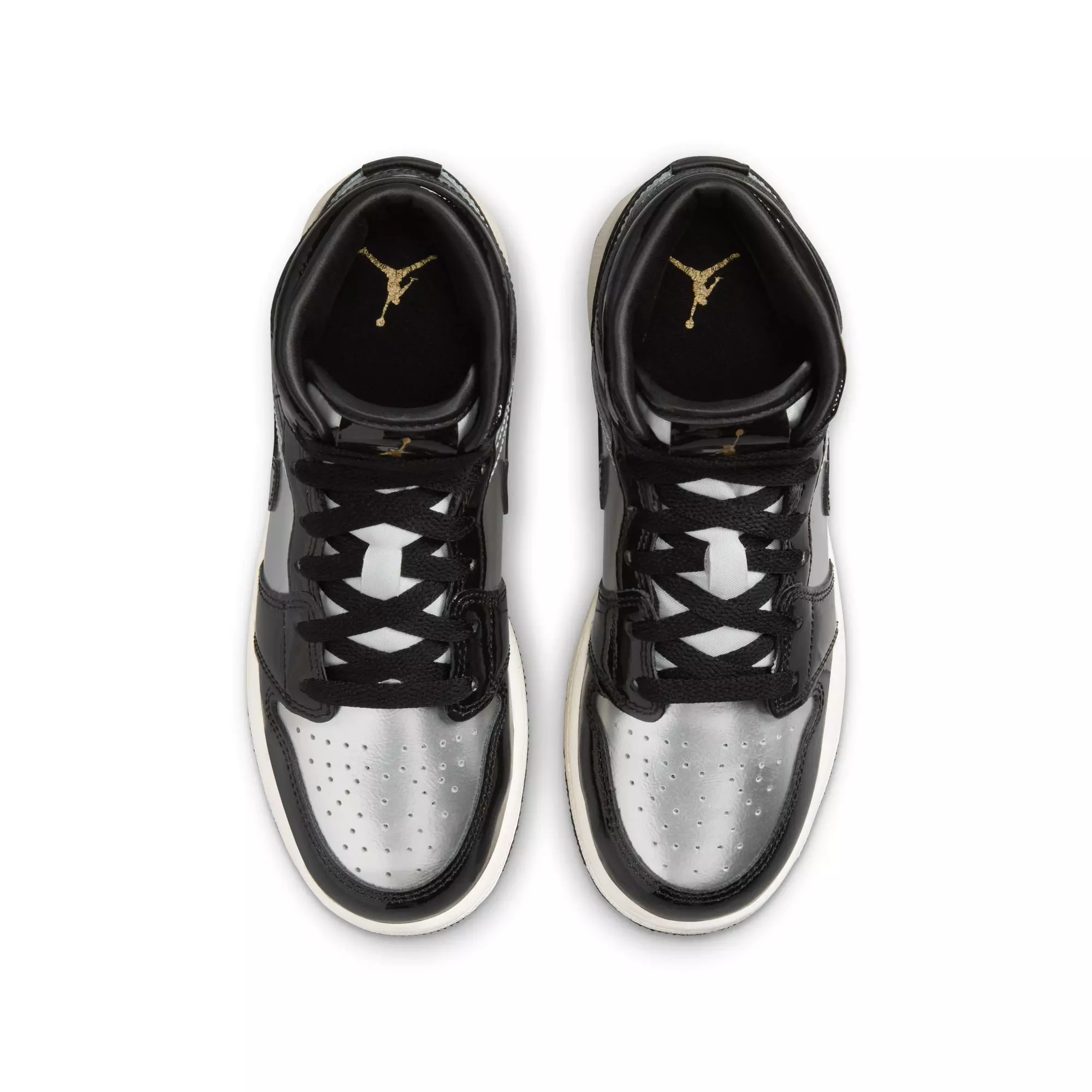 Jordan 1 Mid SE "Black/Metallic Gold/Metallic Silver" Grade School Boys' Shoe - BLACK/SILVER
