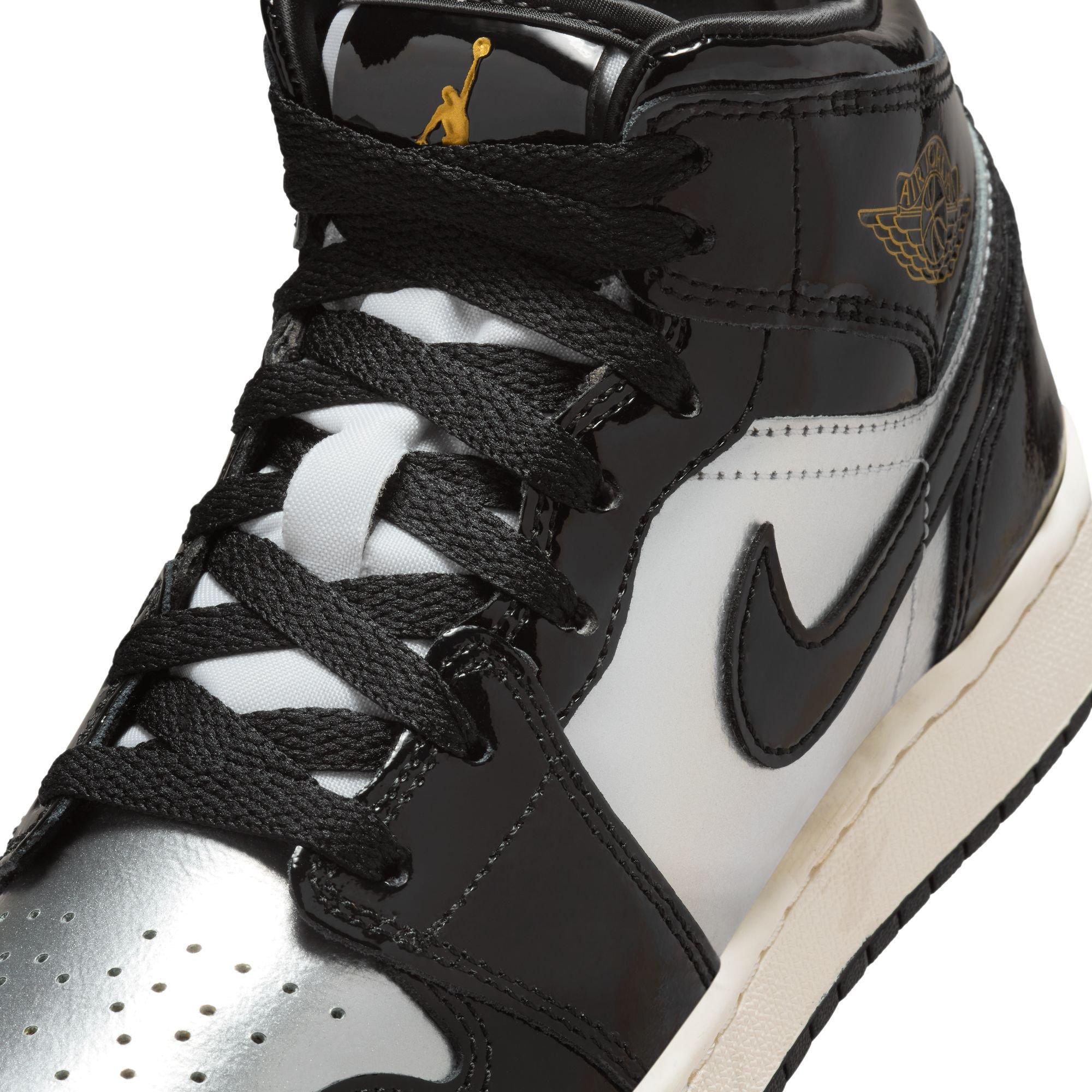 Jordan 1 Mid SE Grade School Boys' "Black/Metallic Gold/Metallic Silver" Shoe