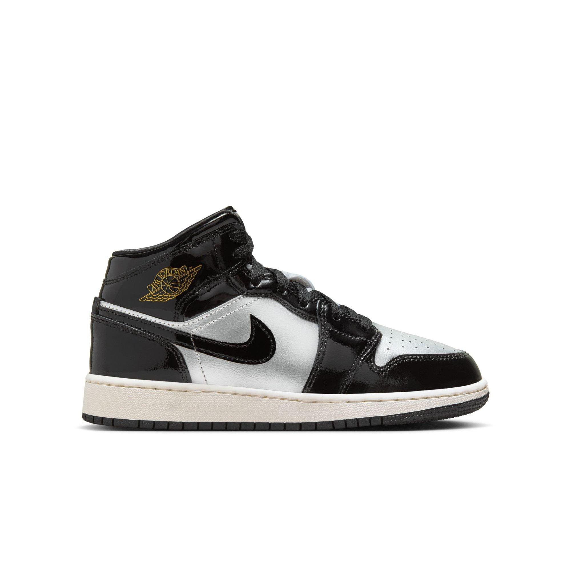 Jordan 1 Mid SE "Black/Metallic Gold/Metallic Silver" Grade School Boys' Shoe - BLACK/SILVER