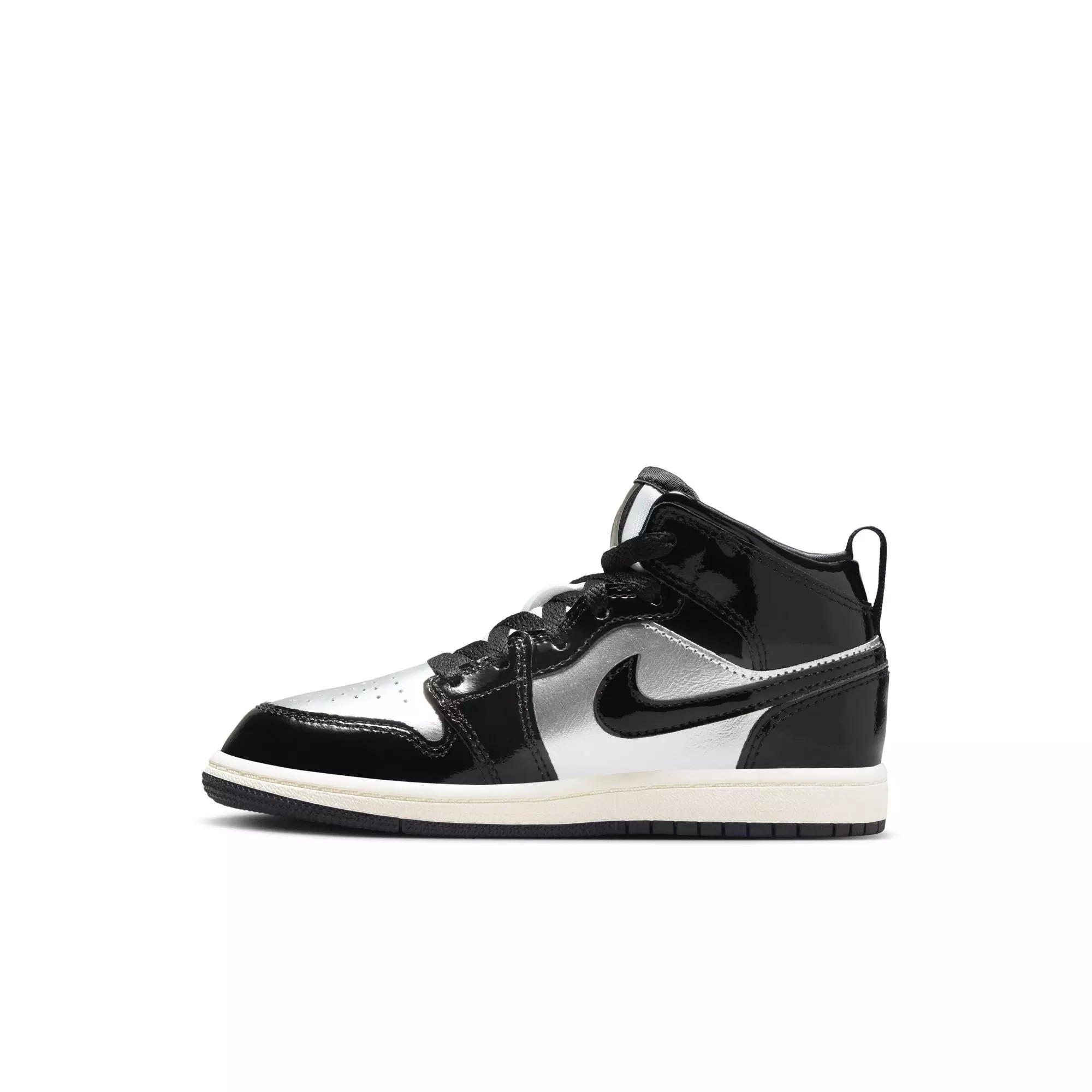 Jordan 1 Mid SE "Black/Metallic Gold/Metallic Silver" Preschool Boys' Shoe - BLACK/SILVER