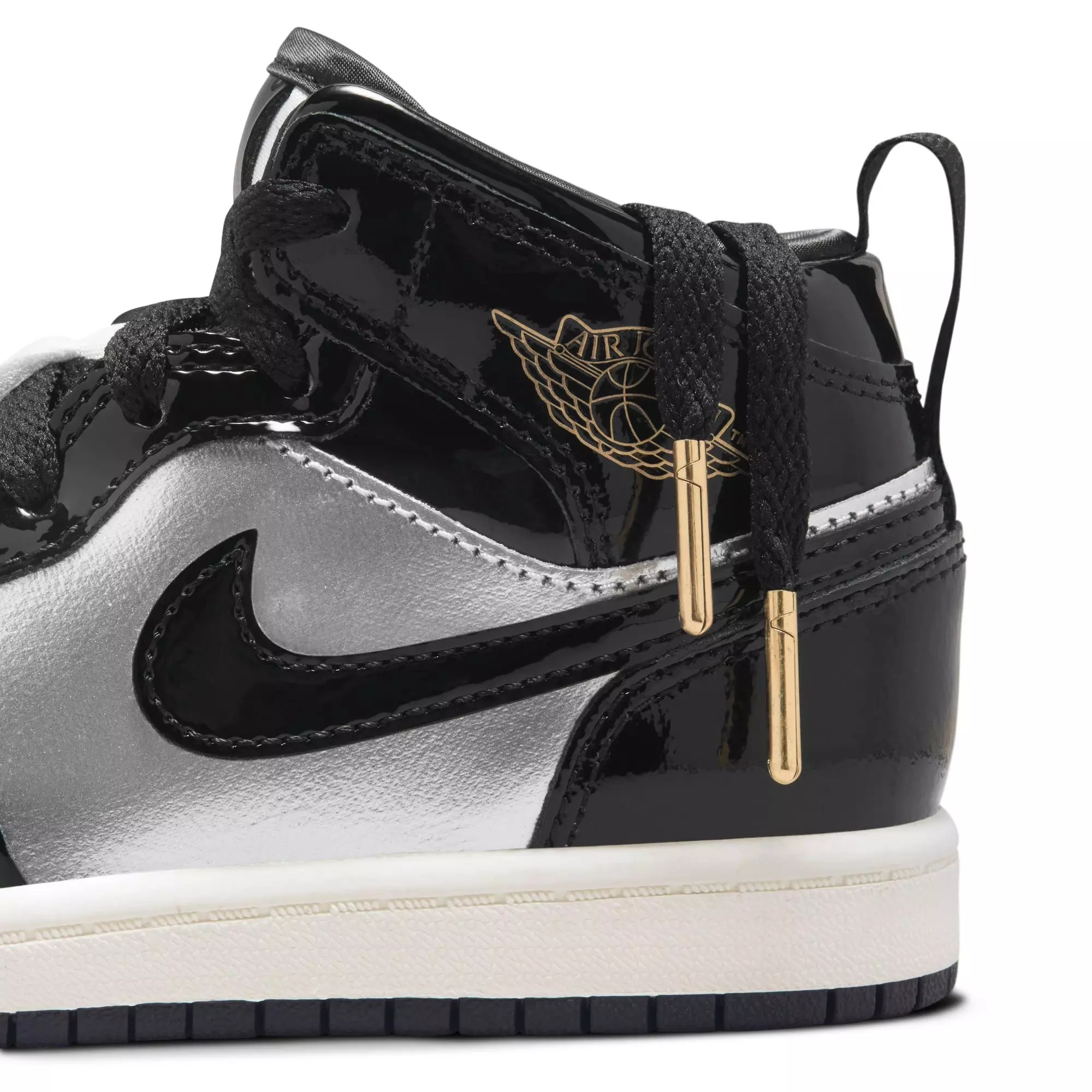 Jordan 1 Mid SE "Black/Metallic Gold/Metallic Silver" Preschool Boys' Shoe - BLACK/SILVER