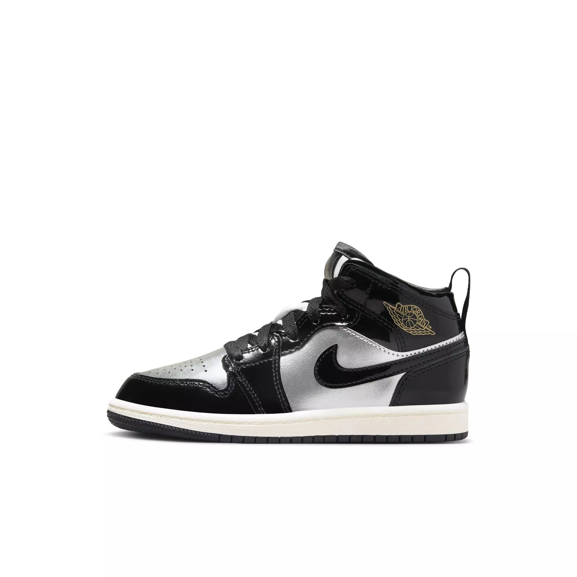 Jordan 1 Mid SE "Black/Metallic Gold/Metallic Silver" Preschool Boys' Shoe - BLACK/SILVER