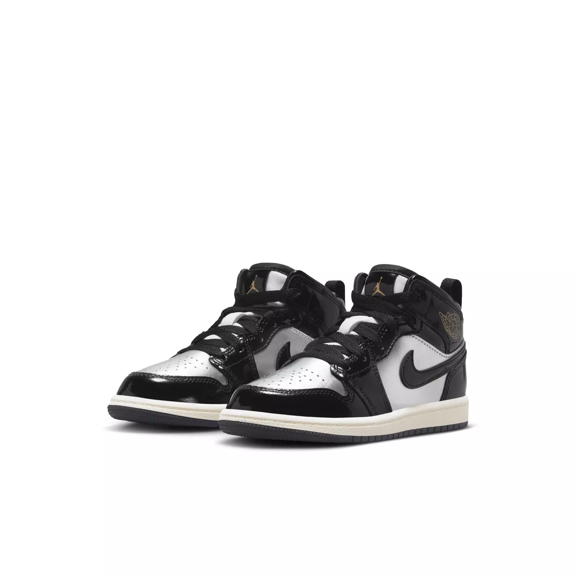 Jordan 1 Mid SE "Black/Metallic Gold/Metallic Silver" Preschool Boys' Shoe - BLACK/SILVER