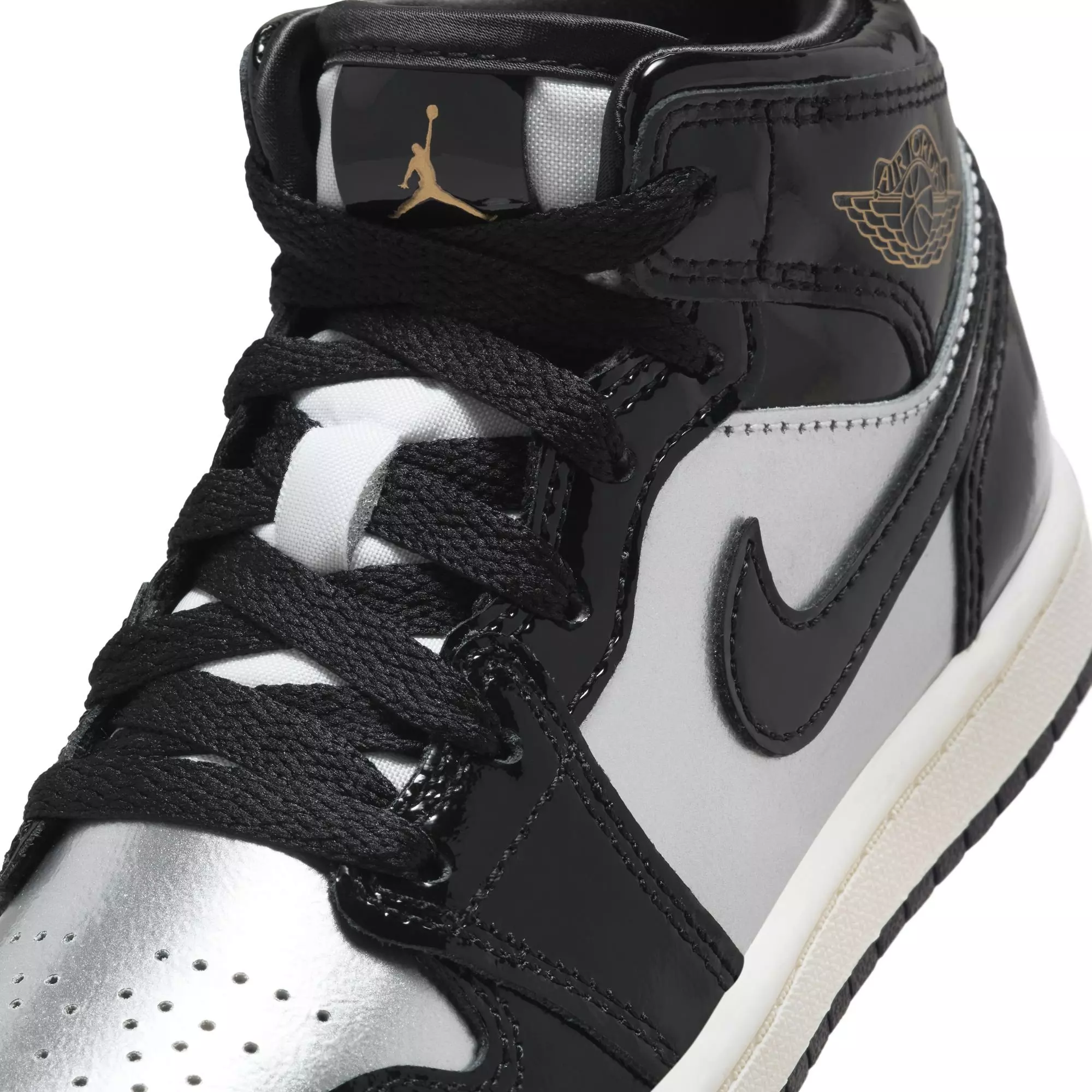 Jordan 1 Mid SE "Black/Metallic Gold/Metallic Silver" Preschool Boys' Shoe - BLACK/SILVER