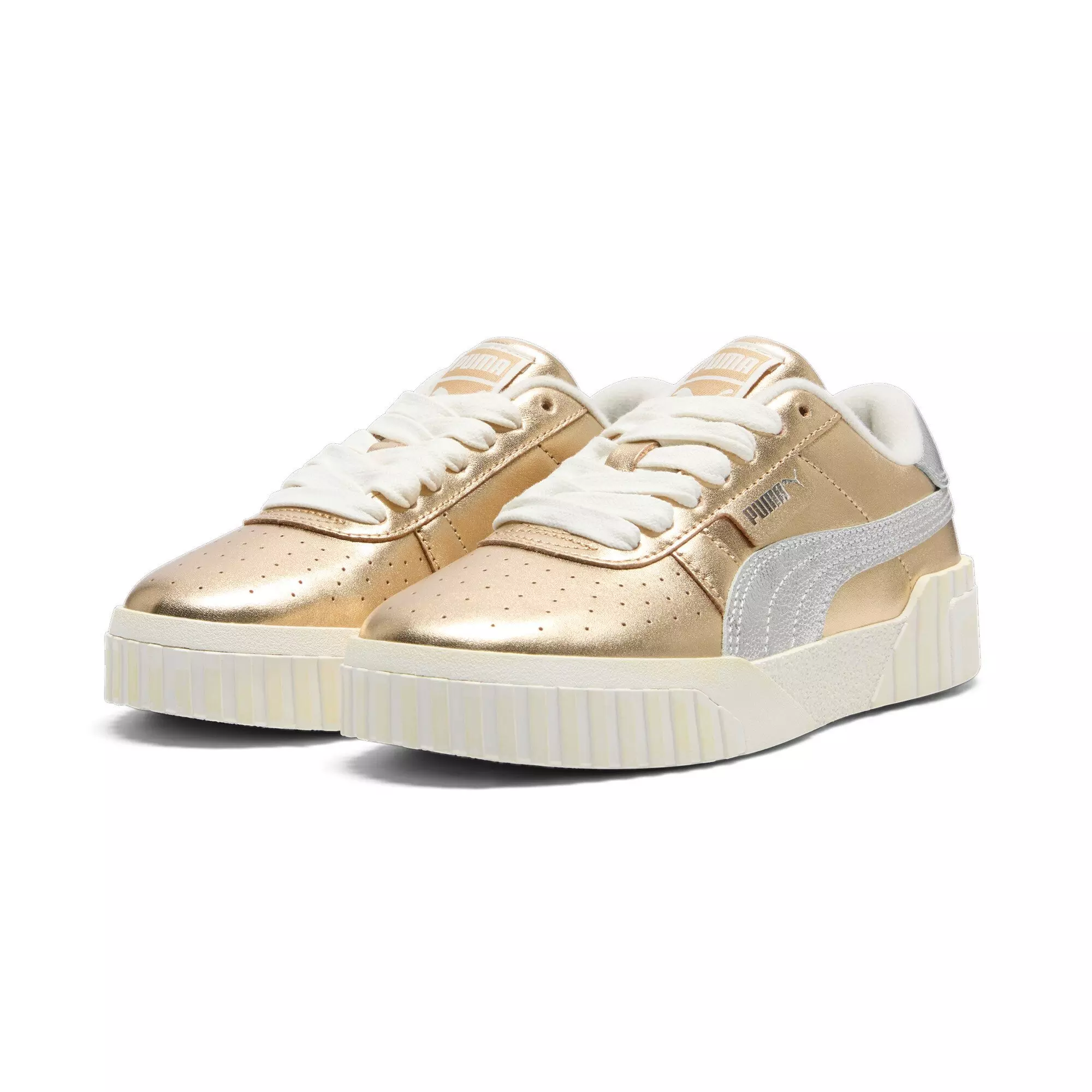 PUMA Cali Mixed Metals "White/Gold/Silver" Grade School Girls' Shoe - WHITE/GOLD/SILVER