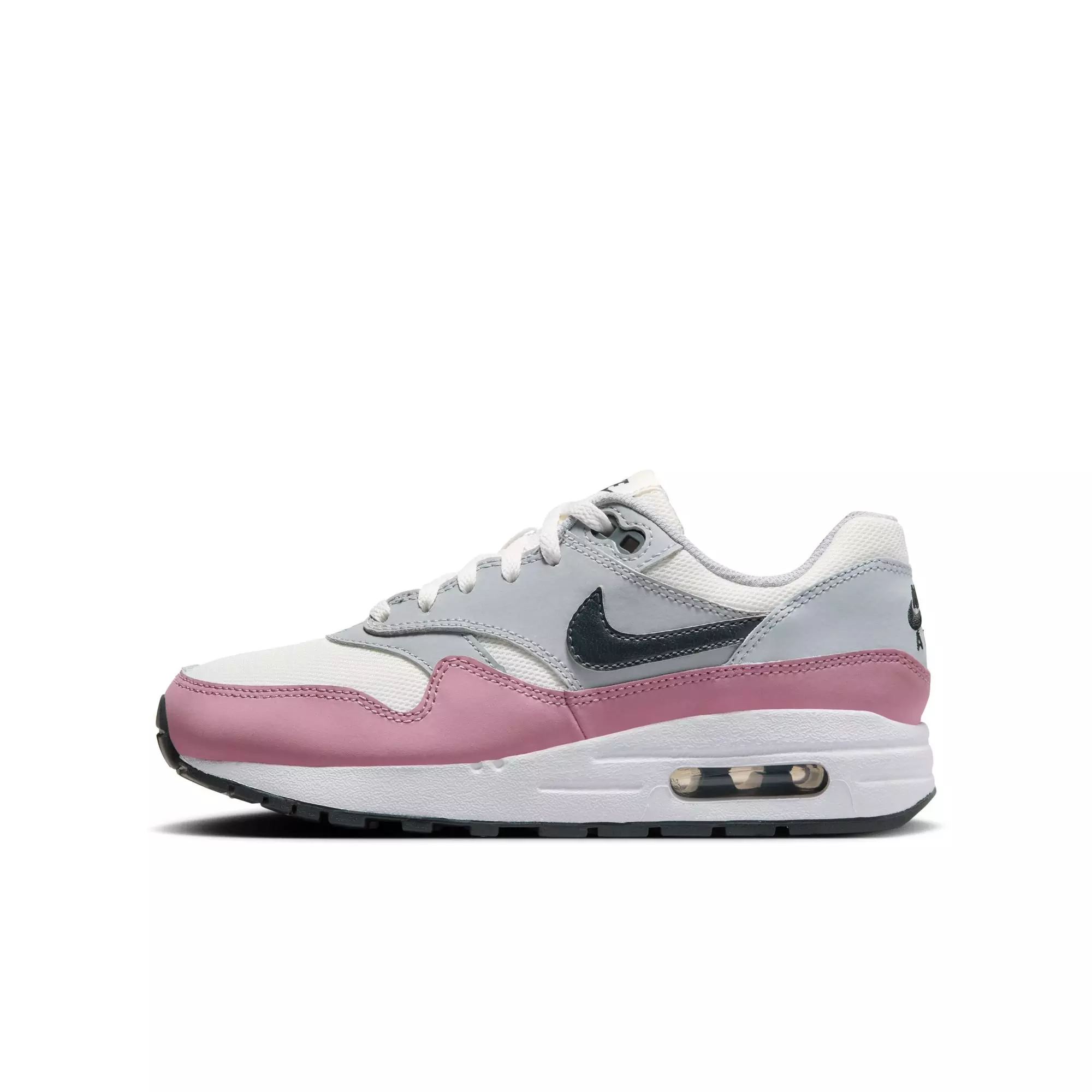 Nike Air Max 1 "Summit White/Dk Smoke Grey/Wolf Grey" Grade School Girls' Shoe - WHITE/PURPLE