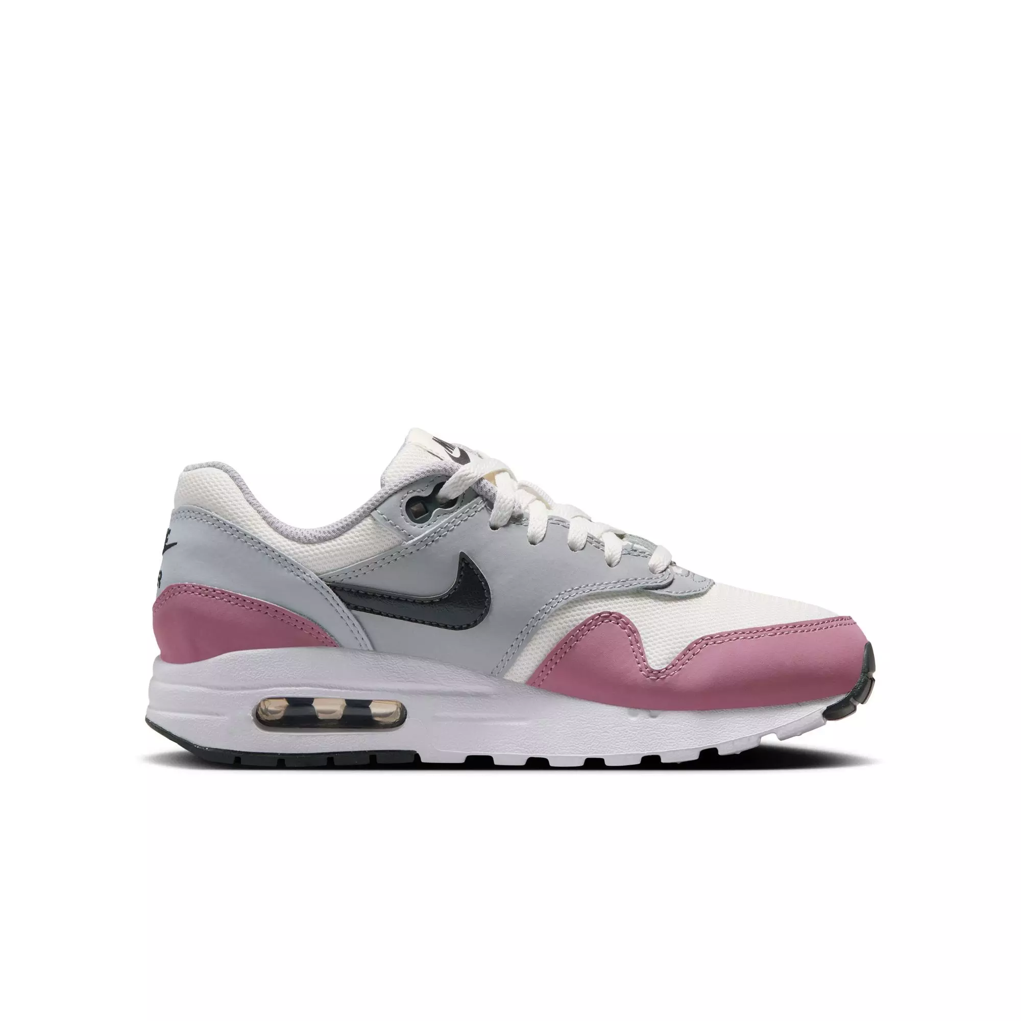 Nike Air Max 1 "Summit White/Dk Smoke Grey/Wolf Grey" Grade School Girls' Shoe - WHITE/PURPLE