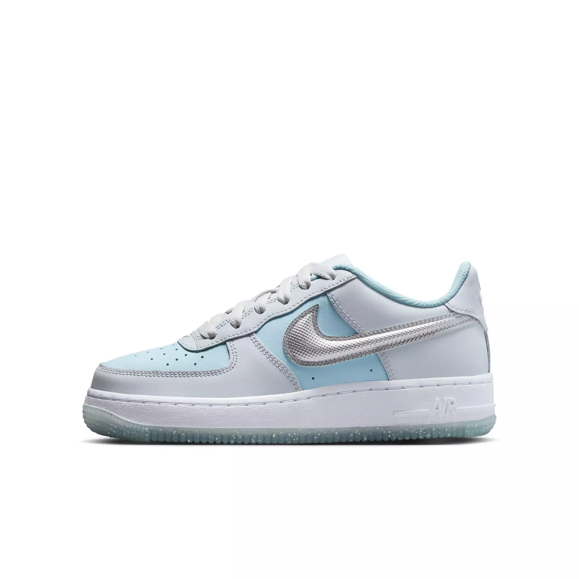 Nike Air Force 1 "Pure Platinum/Metallic Silver" Grade School Girls' Shoe - GREY/LT BLUE