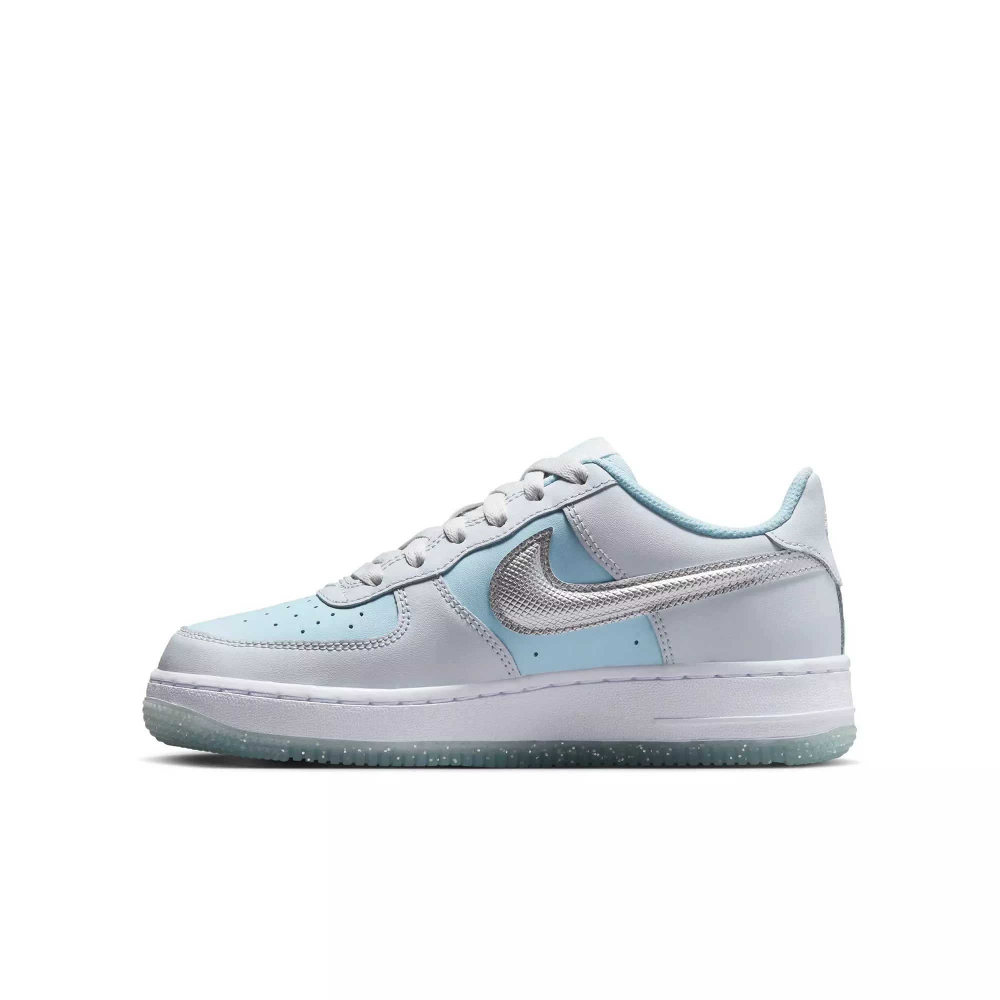 Nike Air Force 1 "Pure Platinum/Metallic Silver" Grade School Girls' Shoe - GREY/LT BLUE
