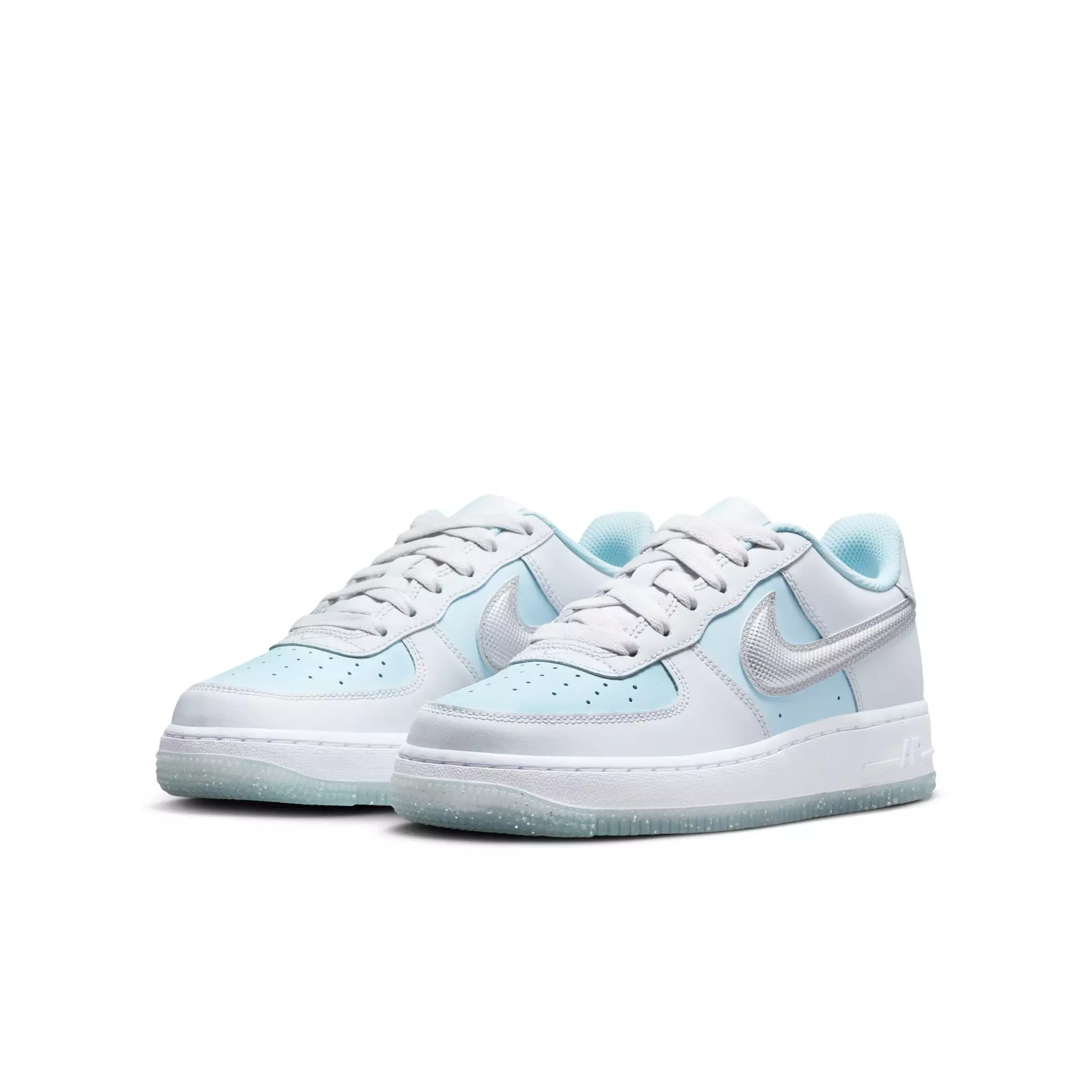 Nike Air Force 1 "Pure Platinum/Metallic Silver" Grade School Girls' Shoe - GREY/LT BLUE