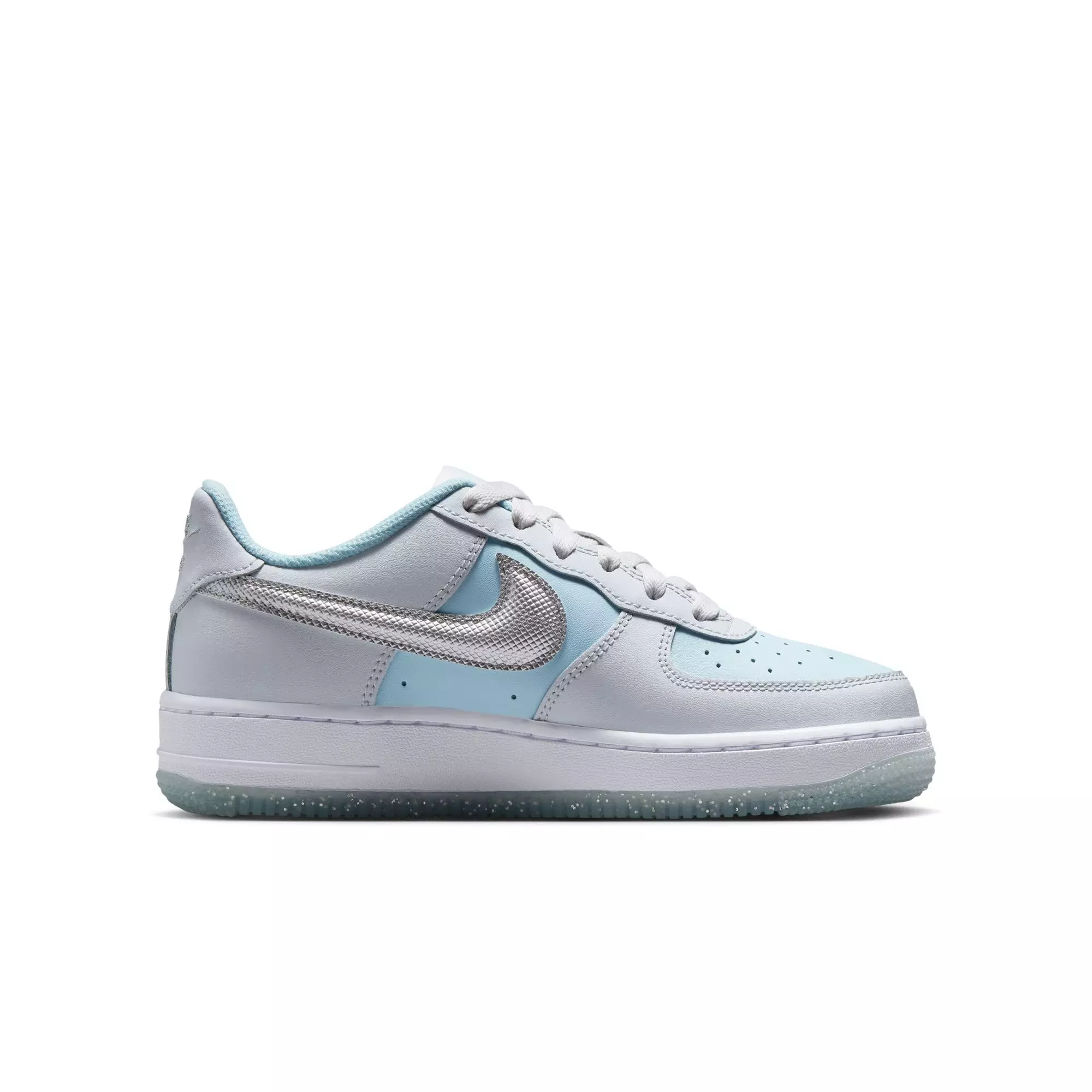 Nike Air Force 1 "Pure Platinum/Metallic Silver" Grade School Girls' Shoe - GREY/LT BLUE