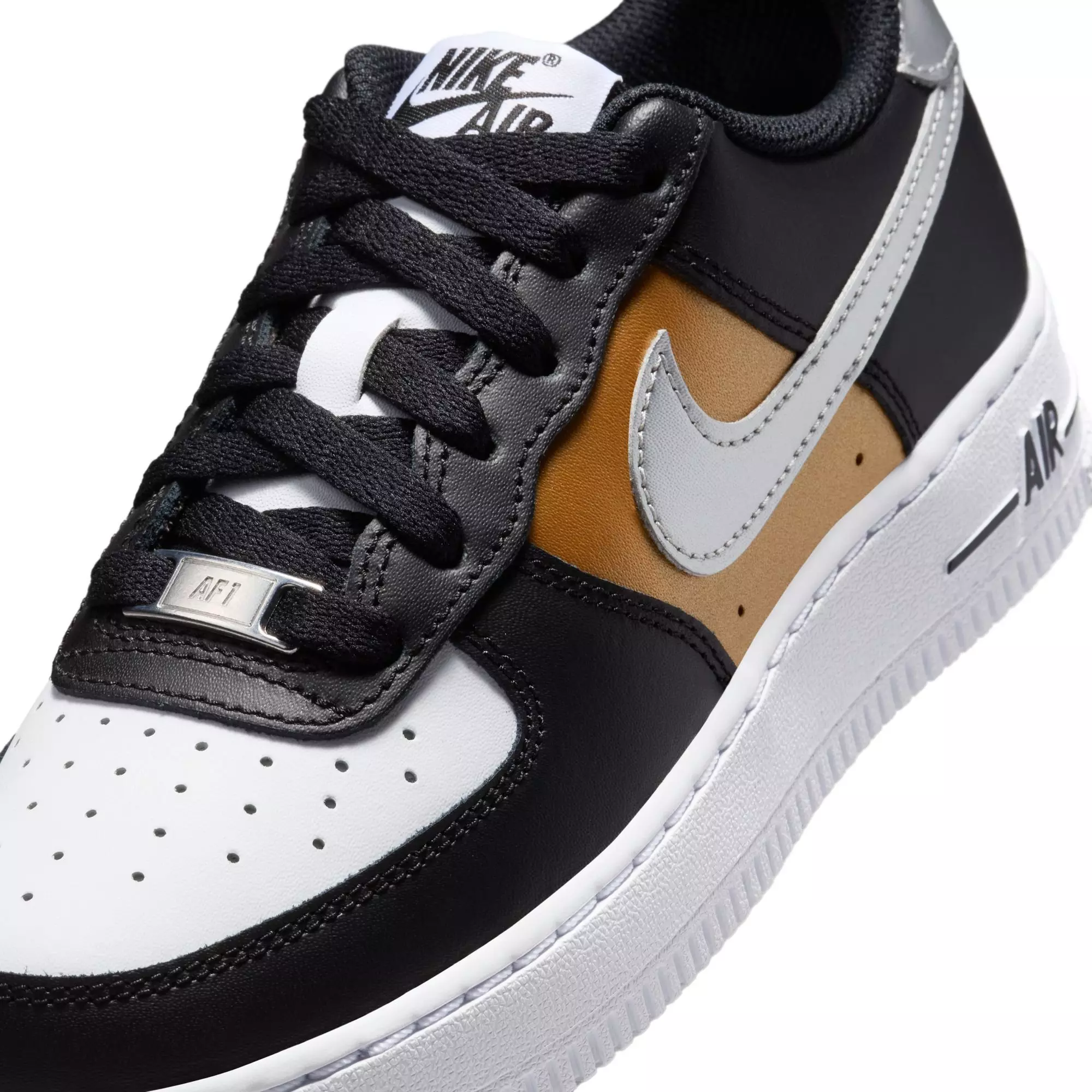 Nike Air Force 1 "Black/Metallic Silver/White" Grade School Kids' Shoe - WHITE/BLACK/GOLD