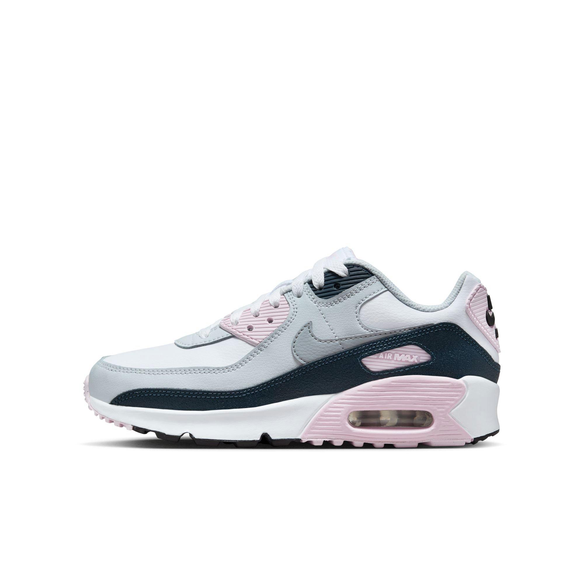 Nike Air Max 90 Preschool Girls' "White/Wolf Grey/Pink Foam/Armory Navy" Shoe