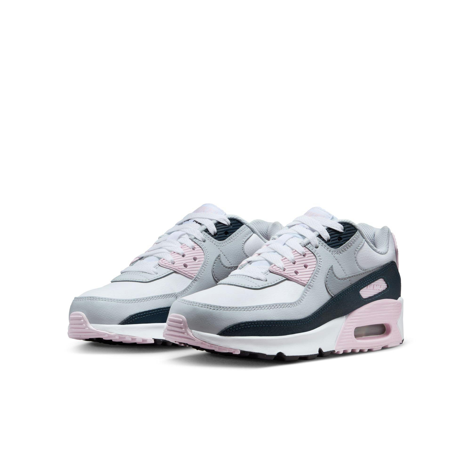 Nike Air Max 90 Preschool Girls' "White/Wolf Grey/Pink Foam/Armory Navy" Shoe