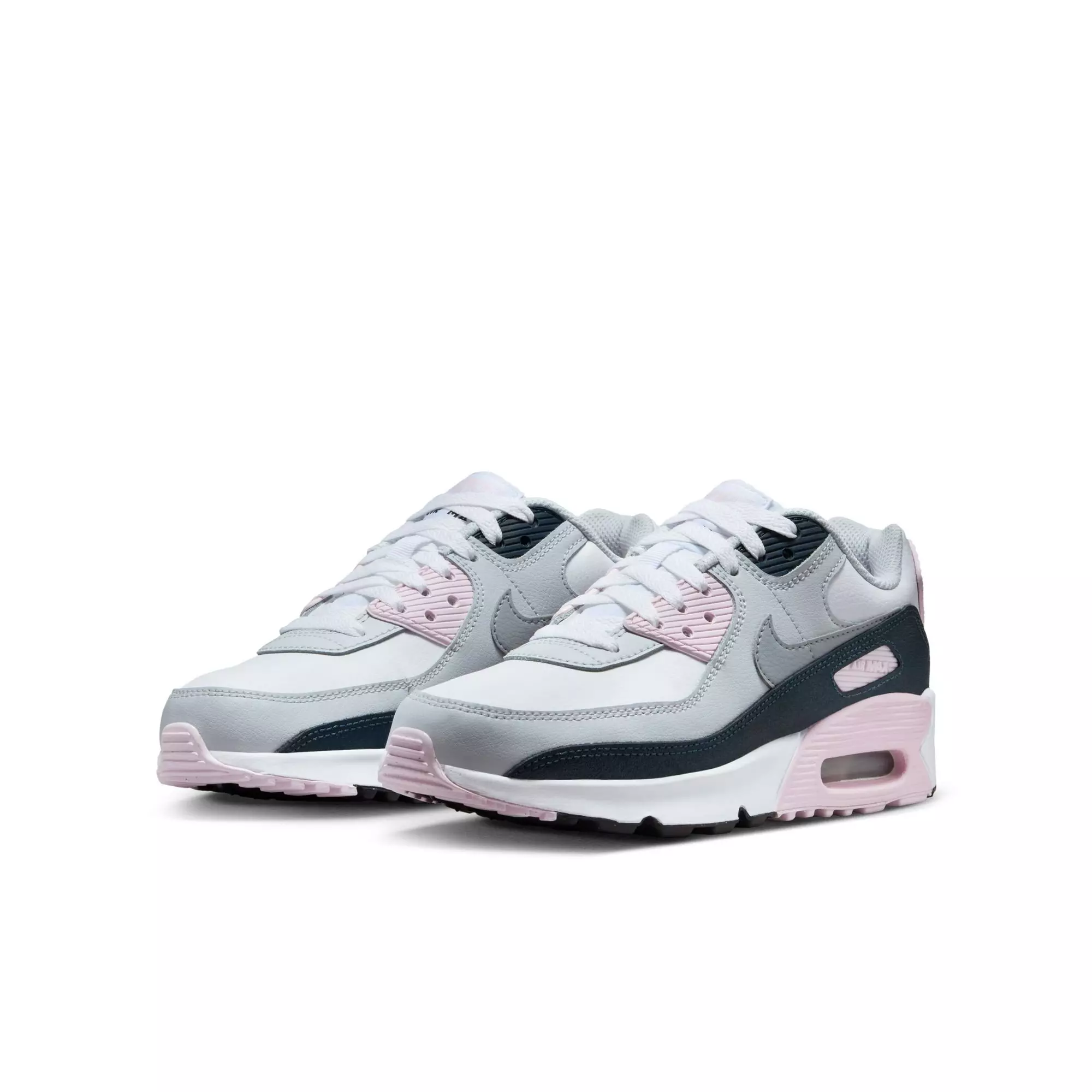 Nike Air Max 90 "White/Wolf Grey/Pink Foam/Armory Navy" Preschool Girls' Shoe - GREY/WHITE