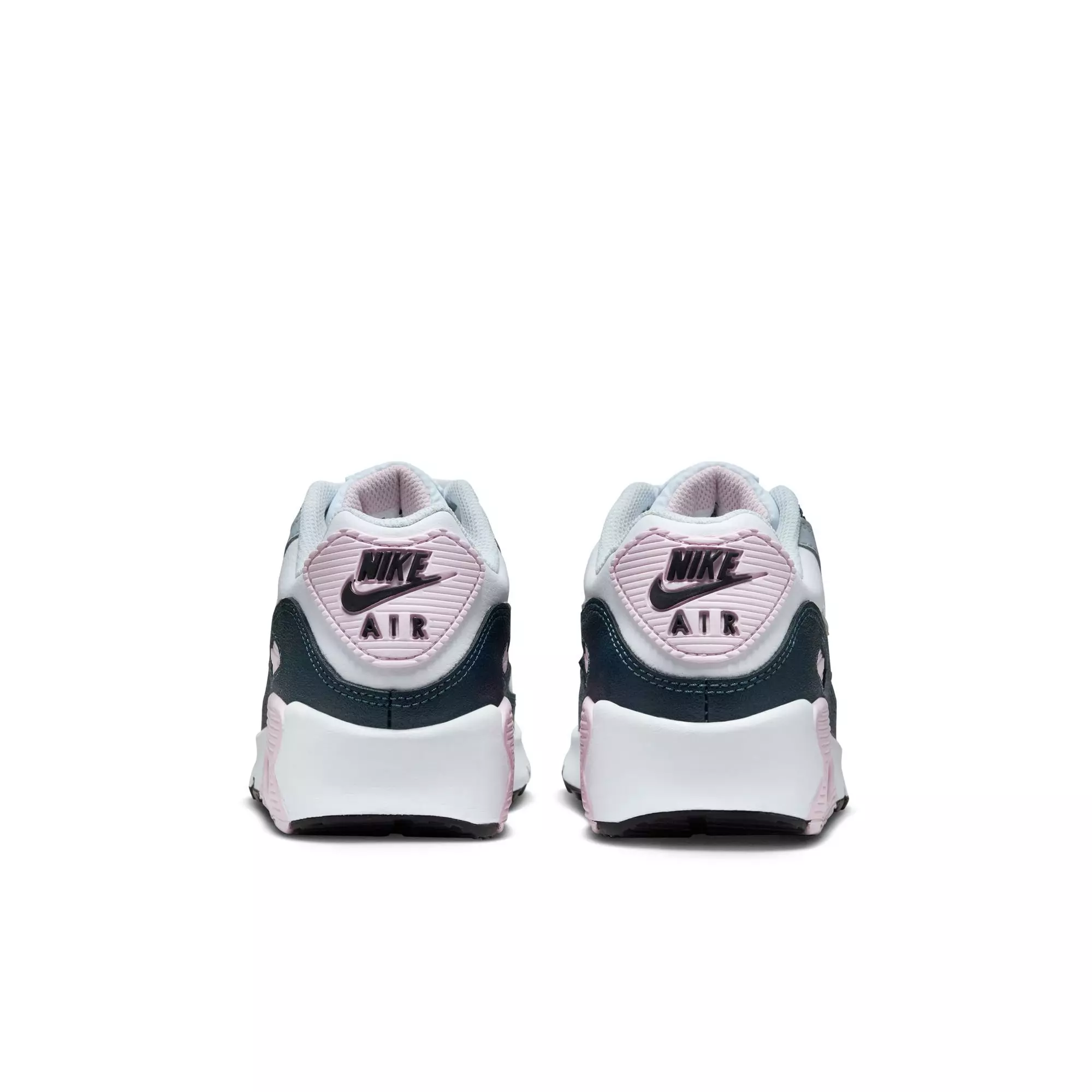 Nike Air Max 90 "White/Wolf Grey/Pink Foam/Armory Navy" Preschool Girls' Shoe - GREY/WHITE