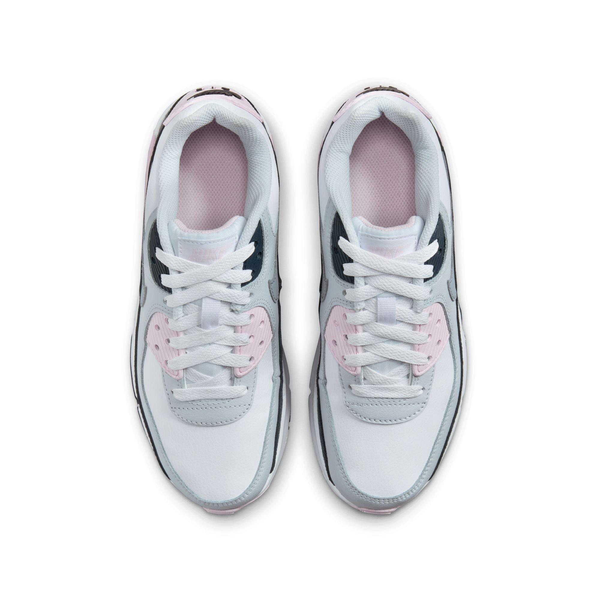 Nike Air Max 90 Preschool Girls' "White/Wolf Grey/Pink Foam/Armory Navy" Shoe