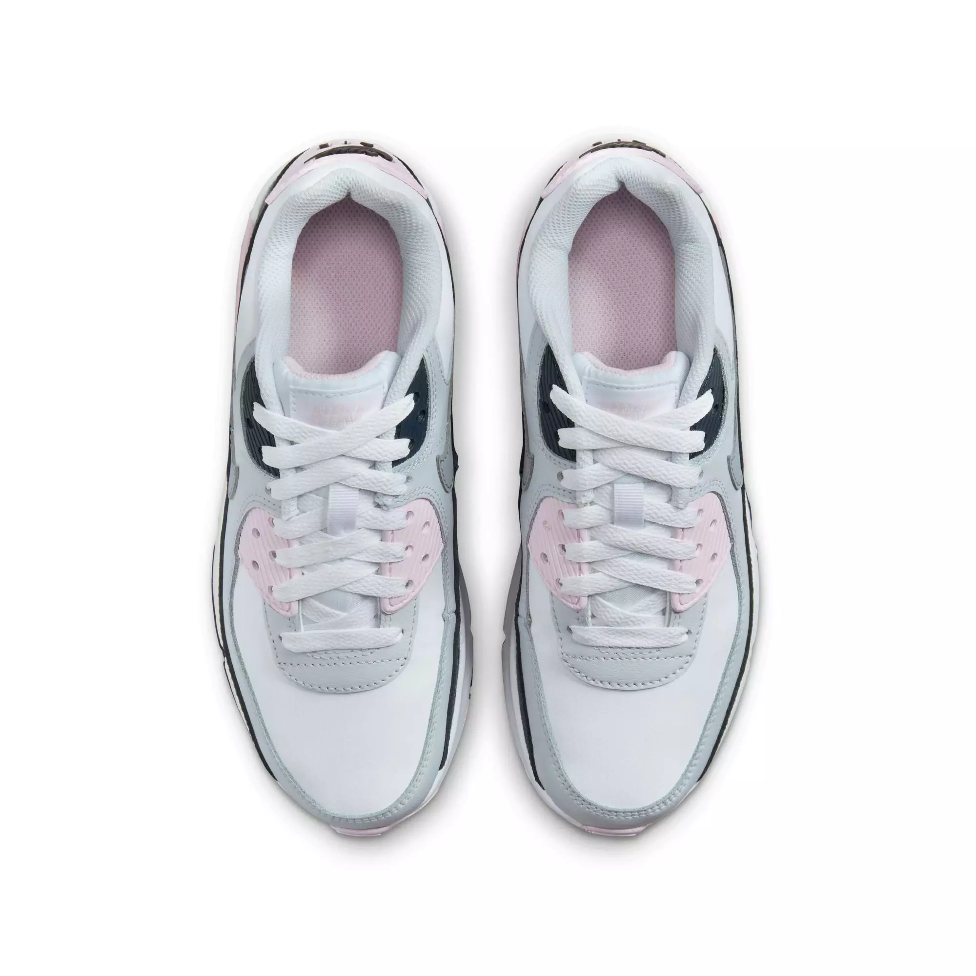 Nike Air Max 90 "White/Wolf Grey/Pink Foam/Armory Navy" Preschool Girls' Shoe - GREY/WHITE
