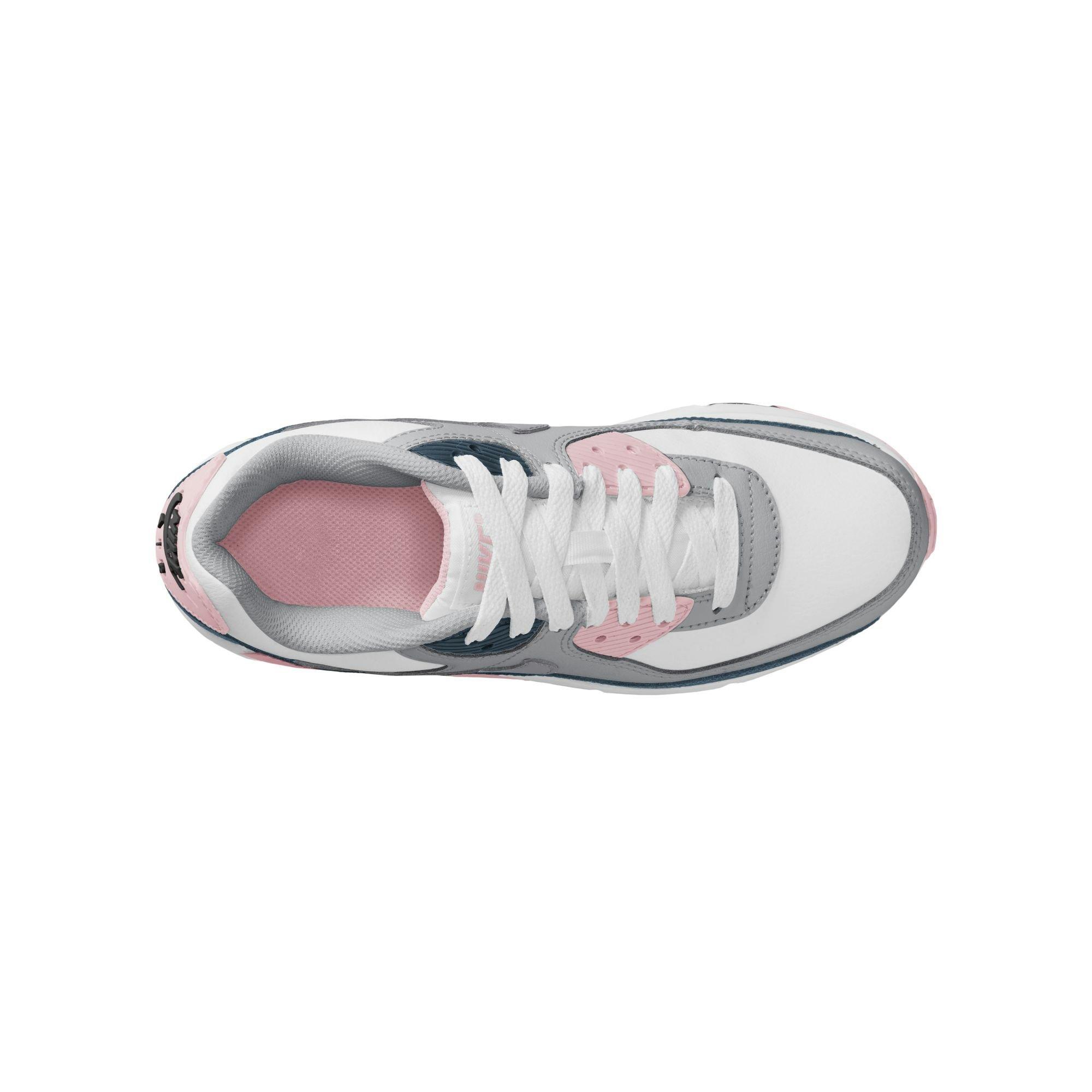 Nike Air Max 90 Preschool Girls' "White/Wolf Grey/Pink Foam/Armory Navy" Shoe