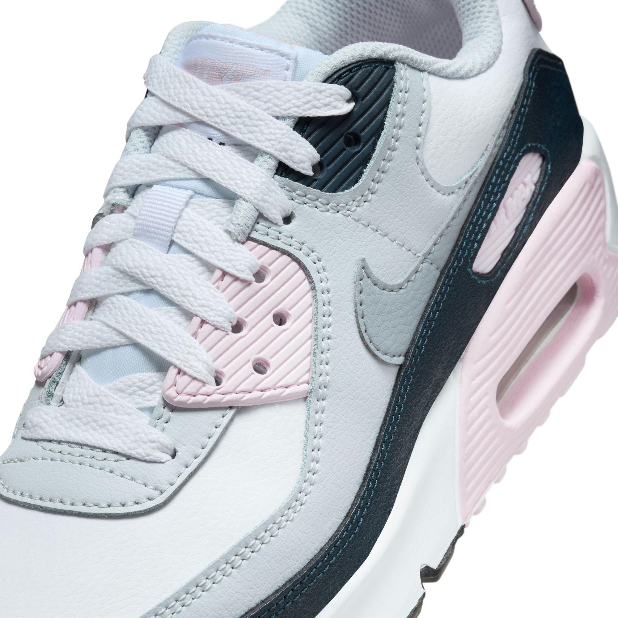 Nike Air Max 90 Preschool Girls' "White/Wolf Grey/Pink Foam/Armory Navy" Shoe