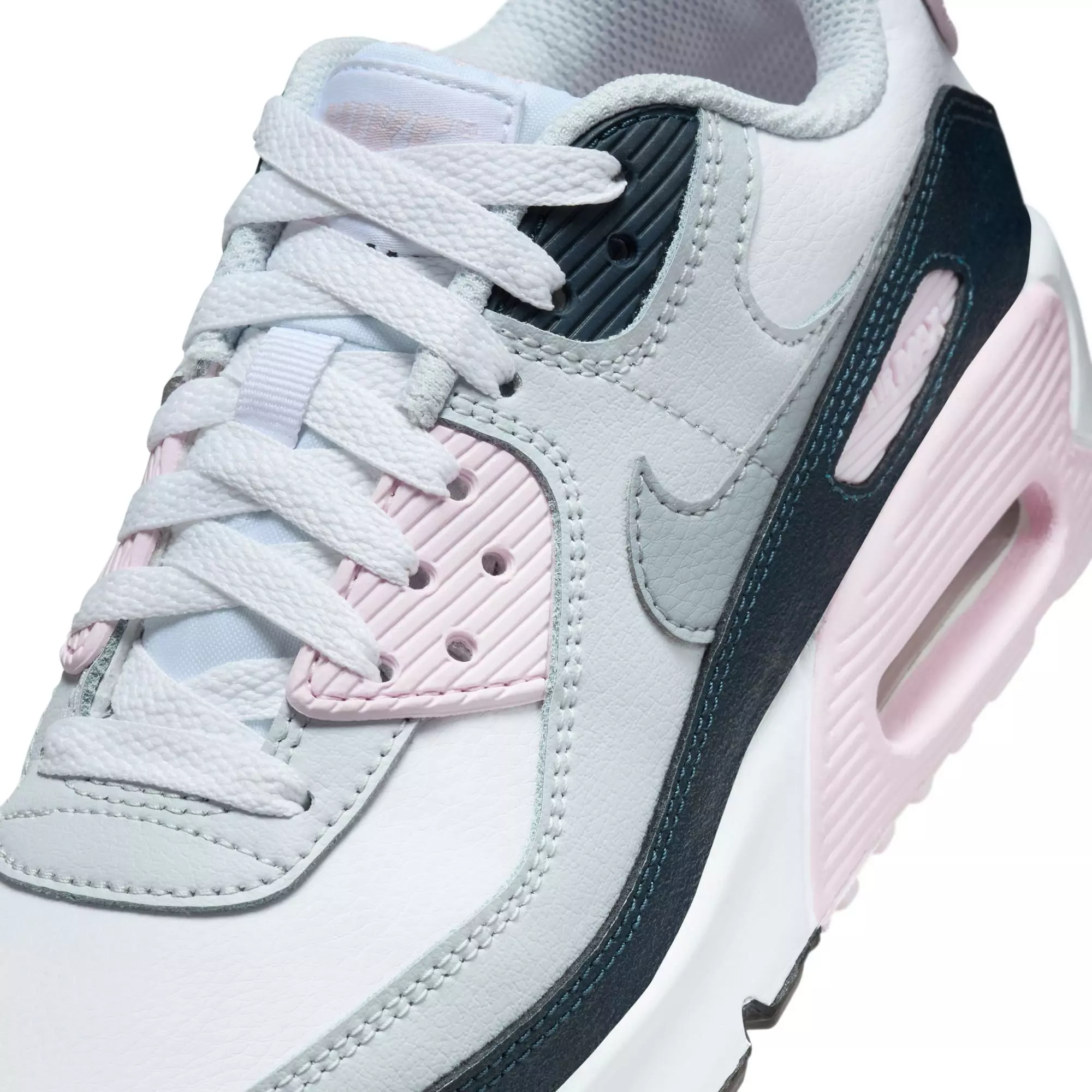 Nike Air Max 90 "White/Wolf Grey/Pink Foam/Armory Navy" Preschool Girls' Shoe - GREY/WHITE