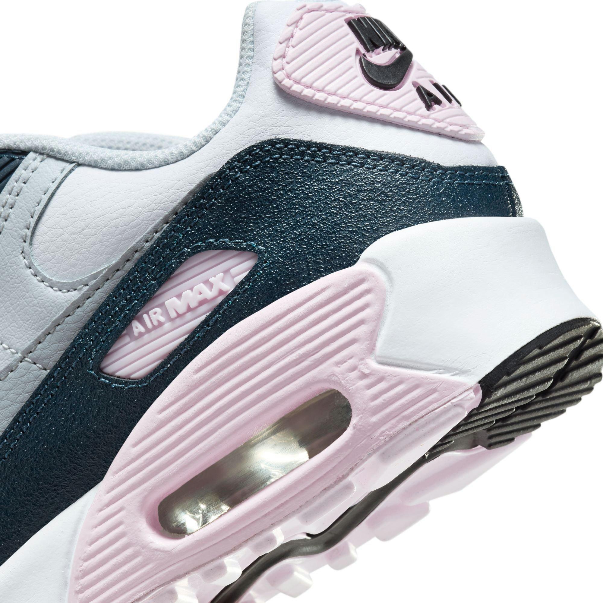 Nike Air Max 90 Preschool Girls' "White/Wolf Grey/Pink Foam/Armory Navy" Shoe