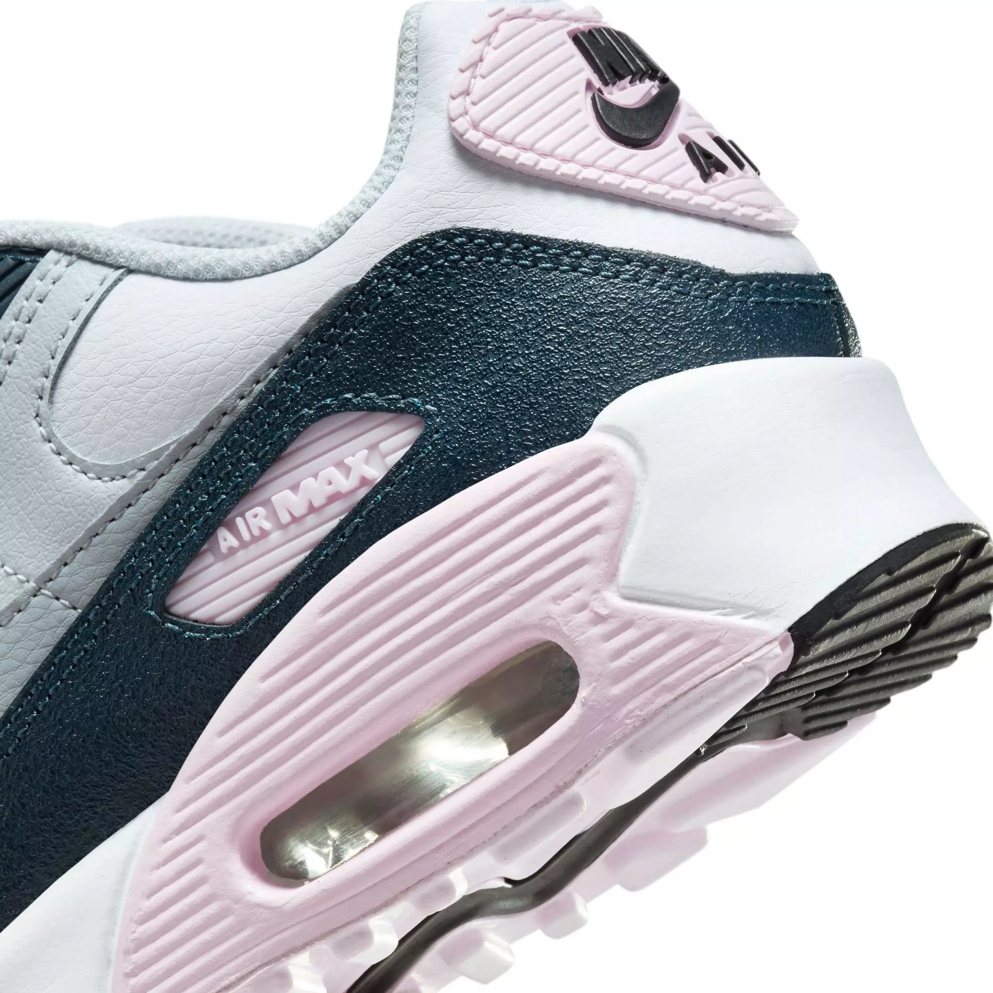 Nike Air Max 90 "White/Wolf Grey/Pink Foam/Armory Navy" Preschool Girls' Shoe - GREY/WHITE