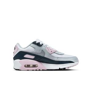 Nike Air Max 90 "White/Wolf Grey/Pink Foam/Armory Navy" Preschool Girls' Shoe