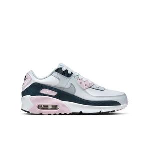 Nike Air Max 90 "White/Wolf Grey/Pink Foam/Armory Navy" Preschool Girls' Shoe