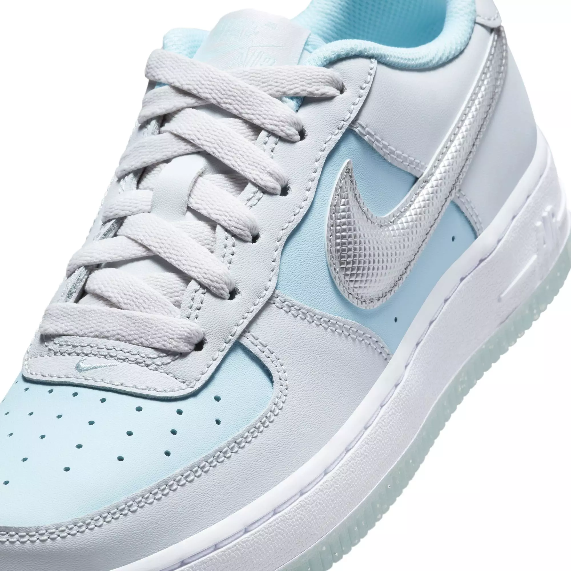 Nike Air Force 1 "Pure Platinum/Mtlc Silver" Preschool Girls' Shoe - GREY/LT BLUE