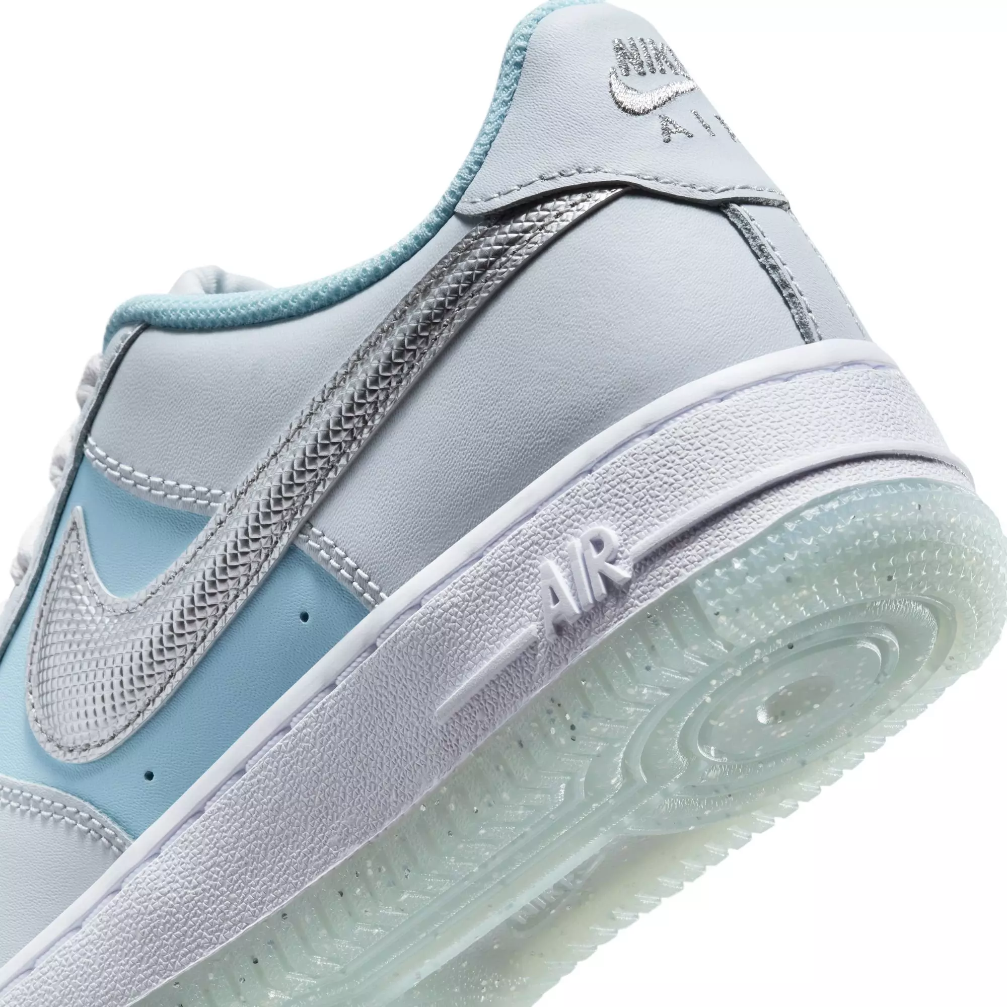 Nike Air Force 1 "Pure Platinum/Mtlc Silver" Preschool Girls' Shoe - GREY/LT BLUE