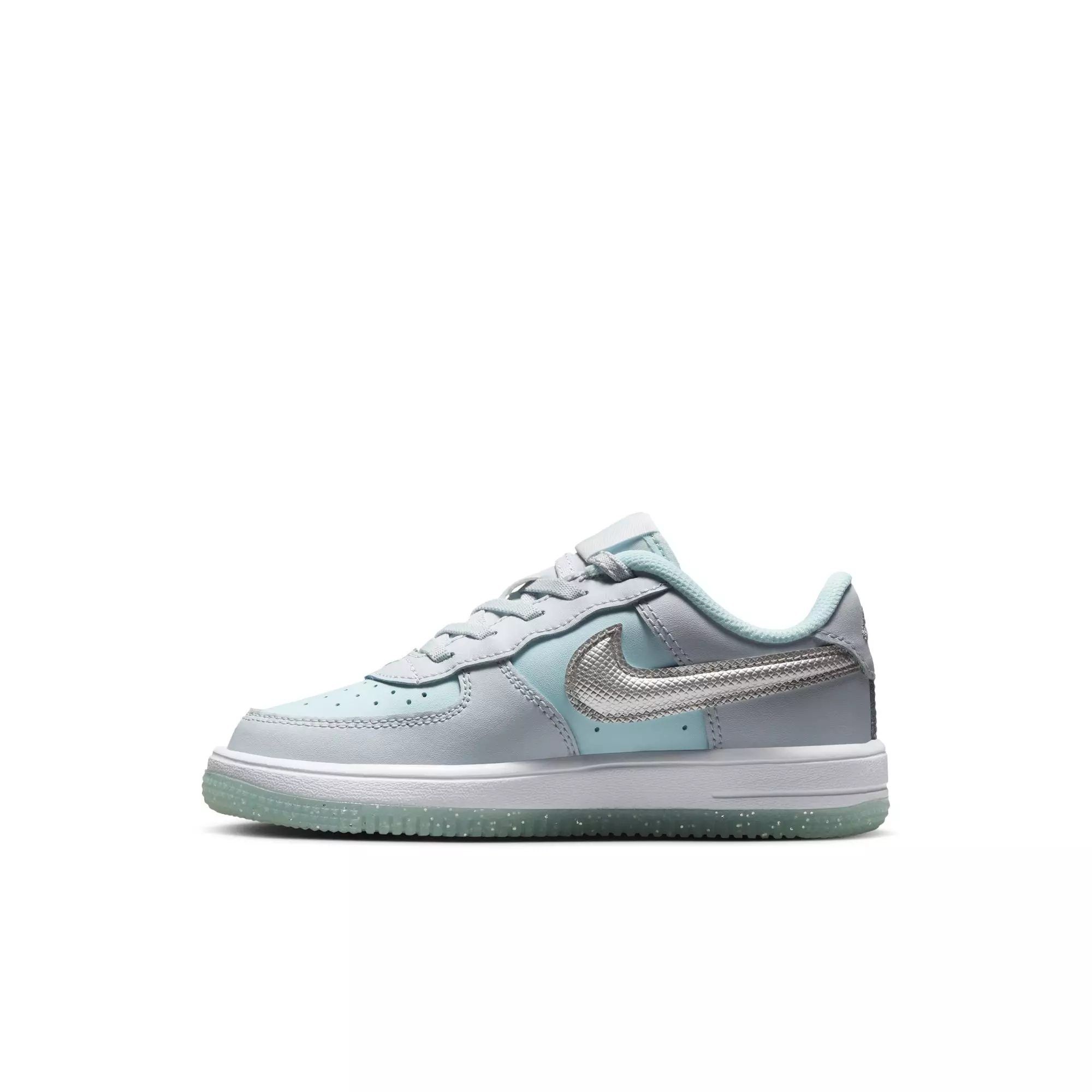 Nike Air Force 1 Low EasyOn "Pure Platinum/Metallic Silver" Preschool Girls' Shoe - GREY/LT BLUE