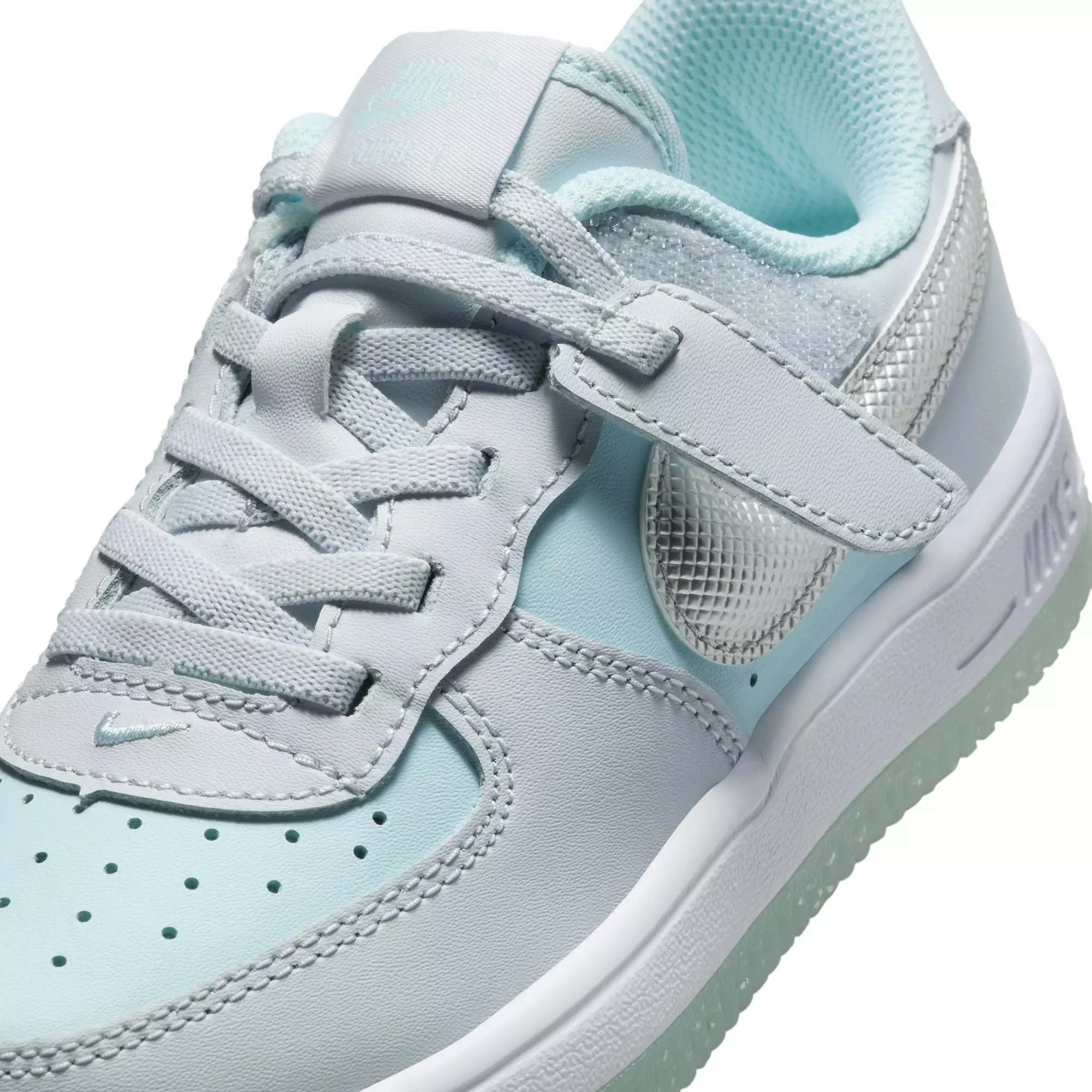 Nike Air Force 1 Low EasyOn "Pure Platinum/Metallic Silver" Preschool Girls' Shoe - GREY/LT BLUE