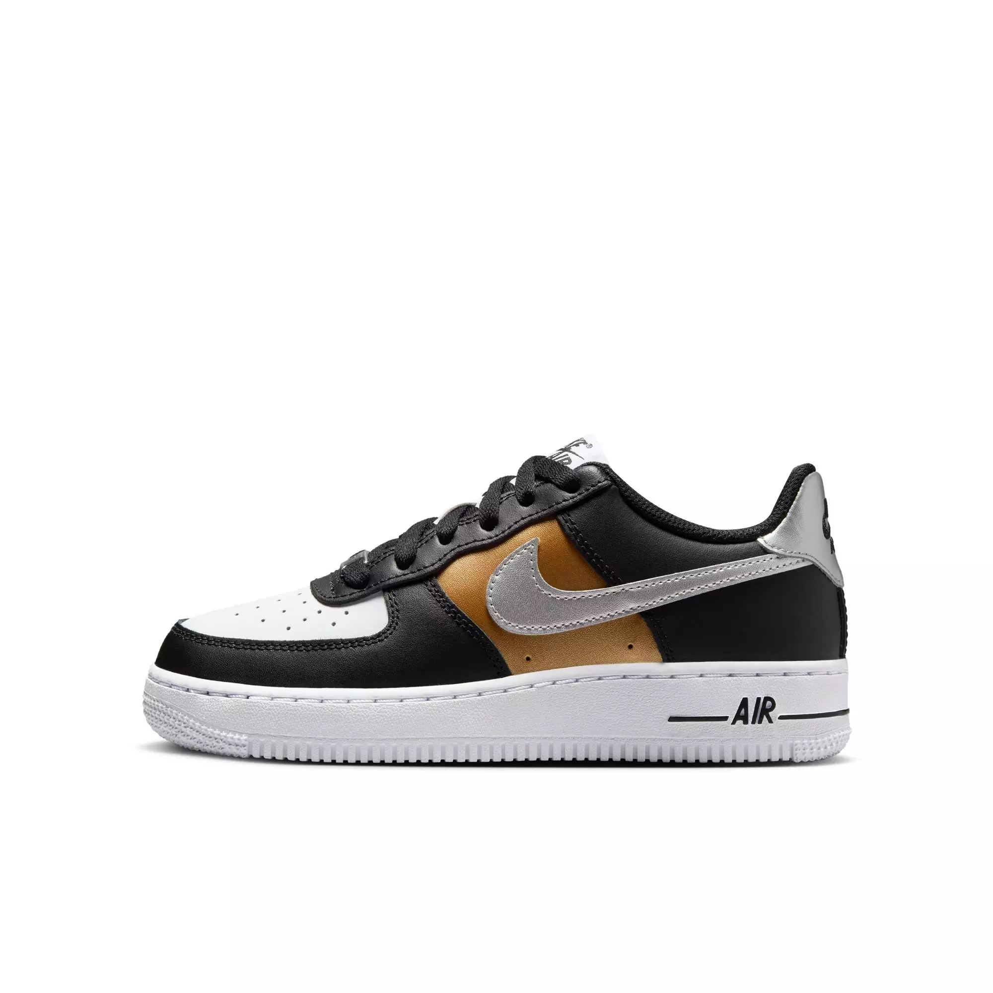 Nike Air Force 1 "Black/Metallic Silver/White" Preschool Girls' Shoe - WHITE/BLACK/GOLD