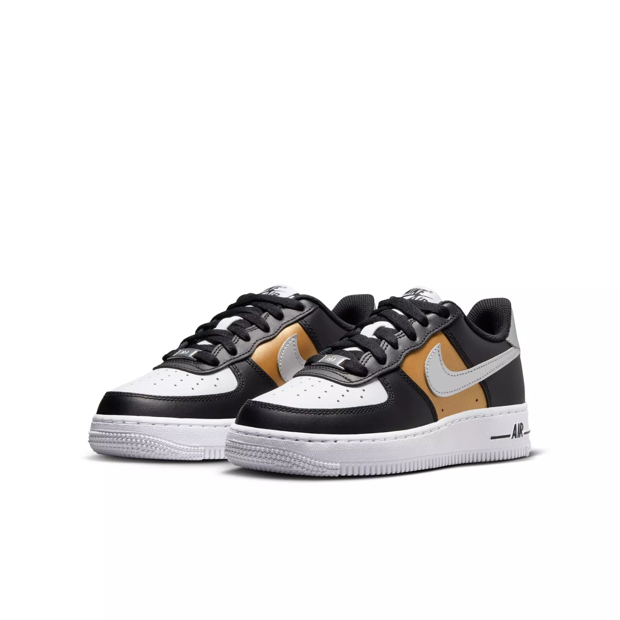 Nike Air Force 1 "Black/Metallic Silver/White" Preschool Girls' Shoe - WHITE/BLACK/GOLD
